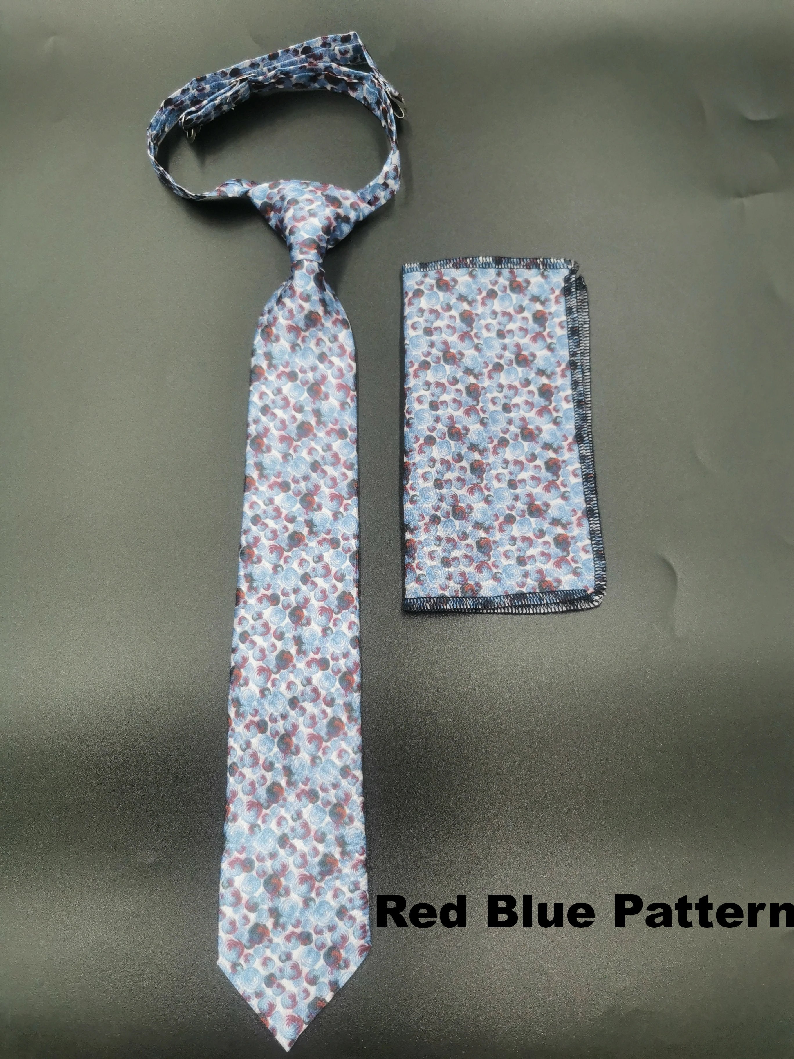 Benetti Boys Tie & Pocket Square-Blue Red Pattern