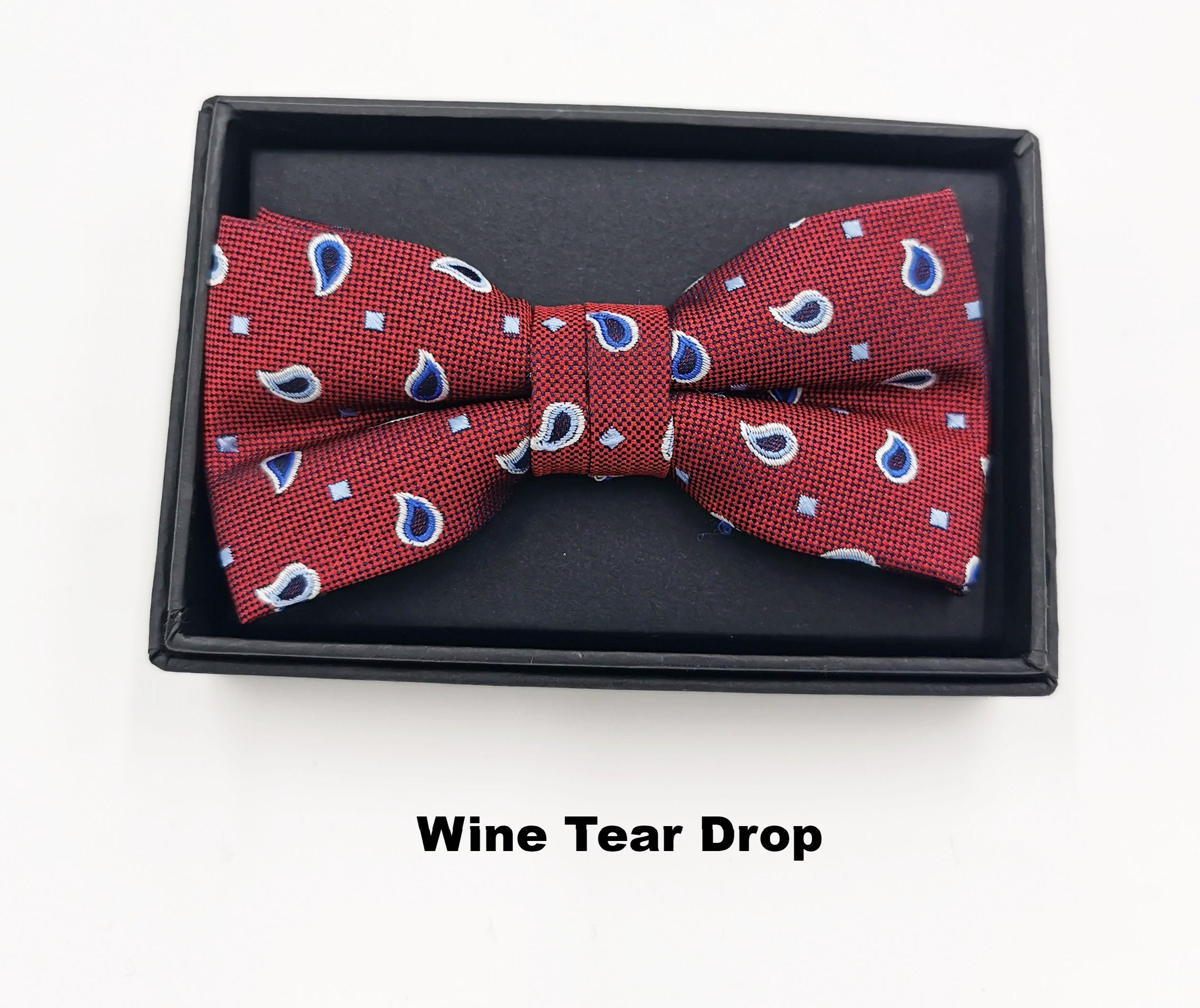 Zazzi Boxed Boy's Wine Tear Drop Bow & Pocket Square