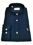 Navy Tom Penn grandfather collar shirt detail view