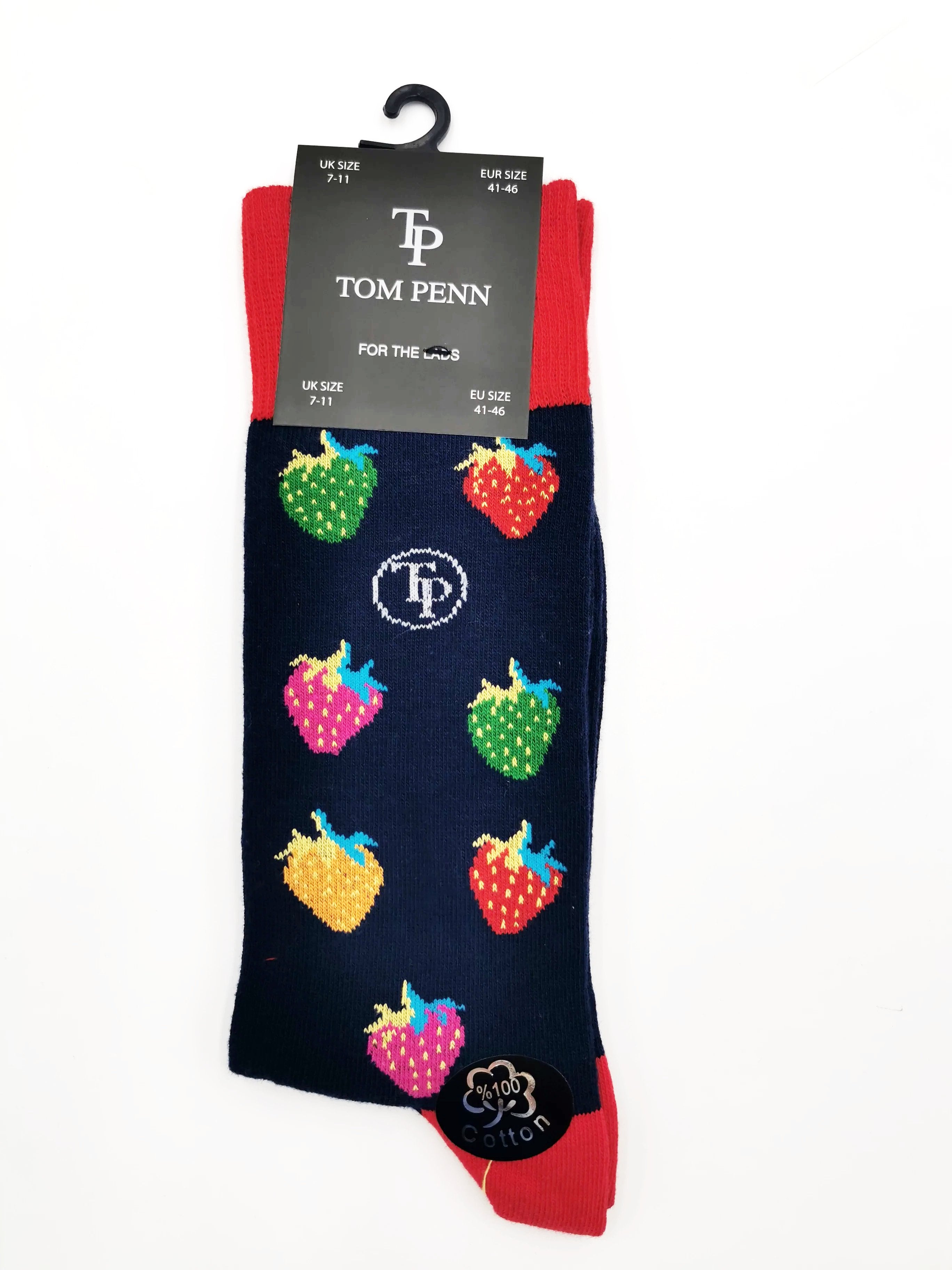 Tom Penn Navy Strawberry Design sock