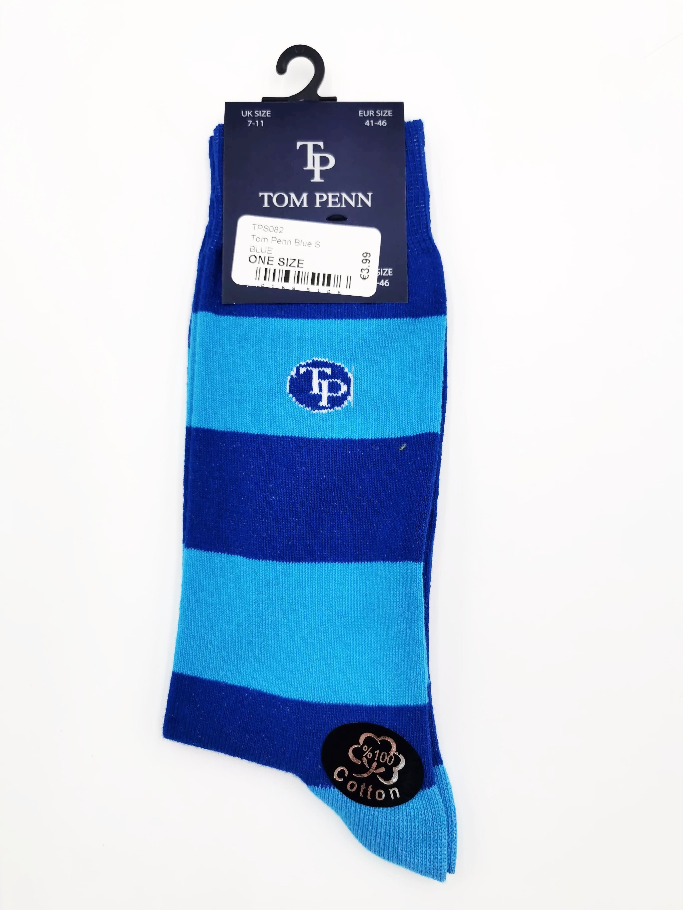 Men's Tom Penn Royal Blue Turquoise Stripe sock.