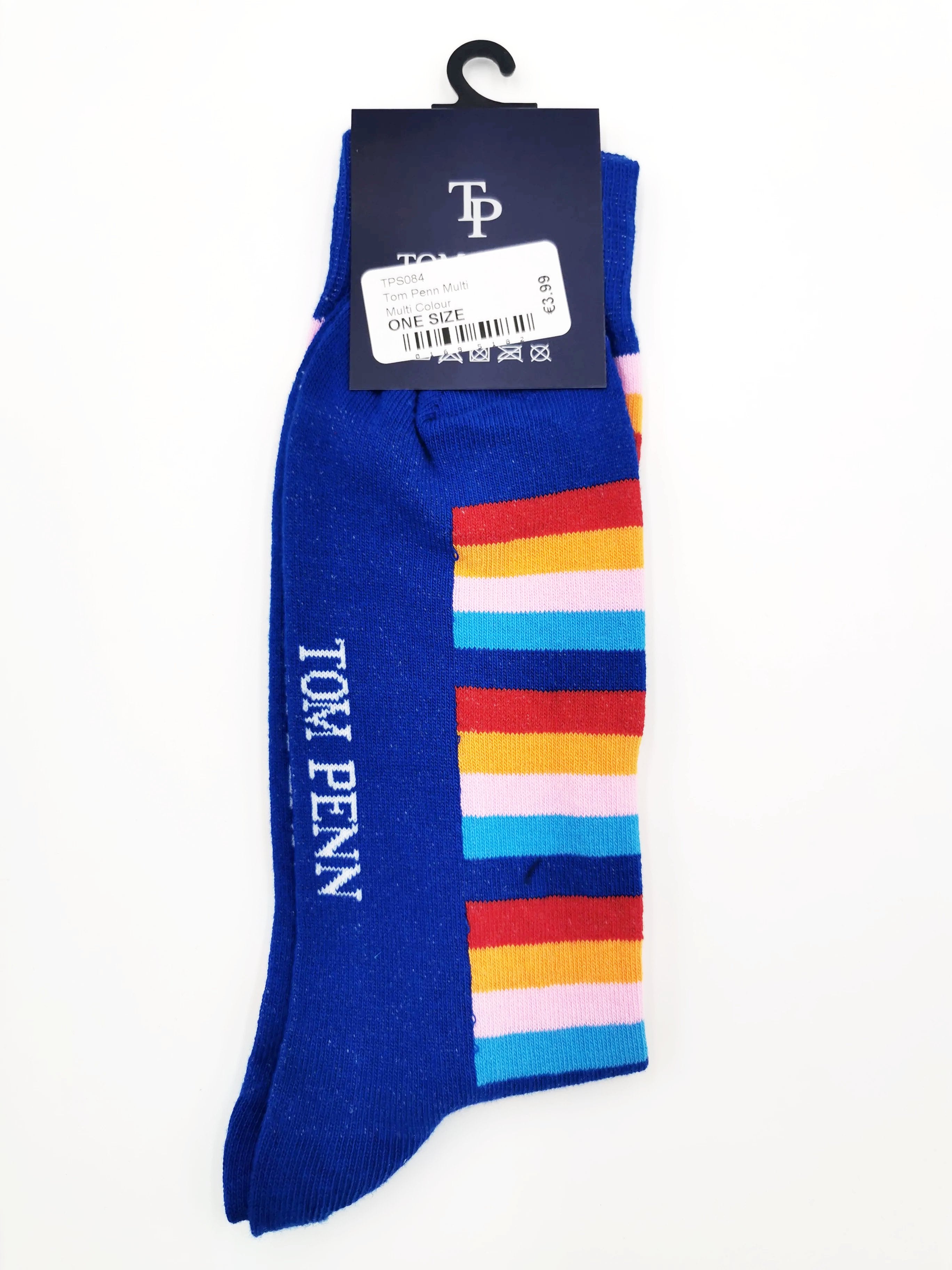 Royal Blue Multi Stripe Tom Penn Men's Sock-Back View