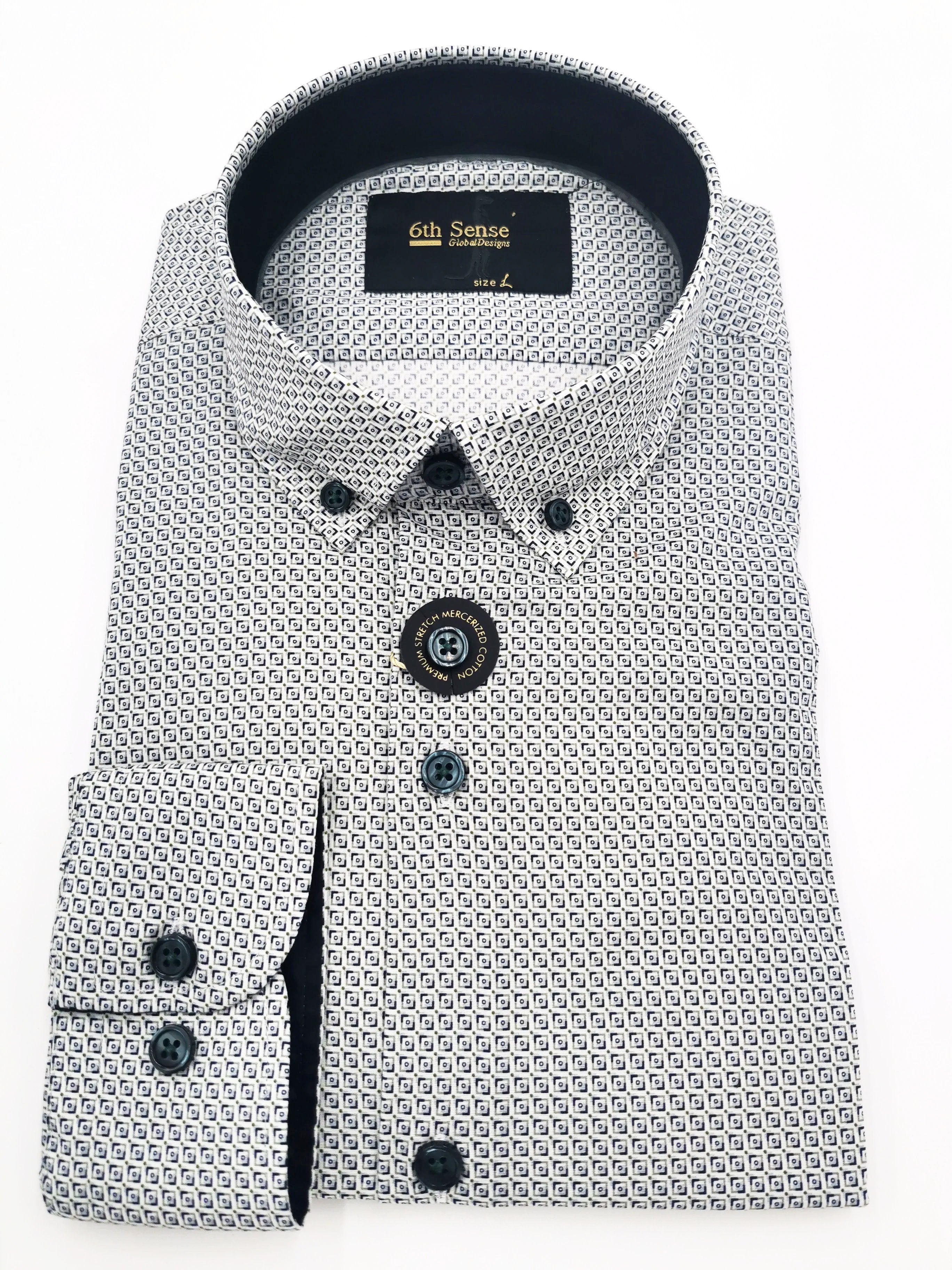 6th Sense Button Down White/Green/Navy Pattern Shirt