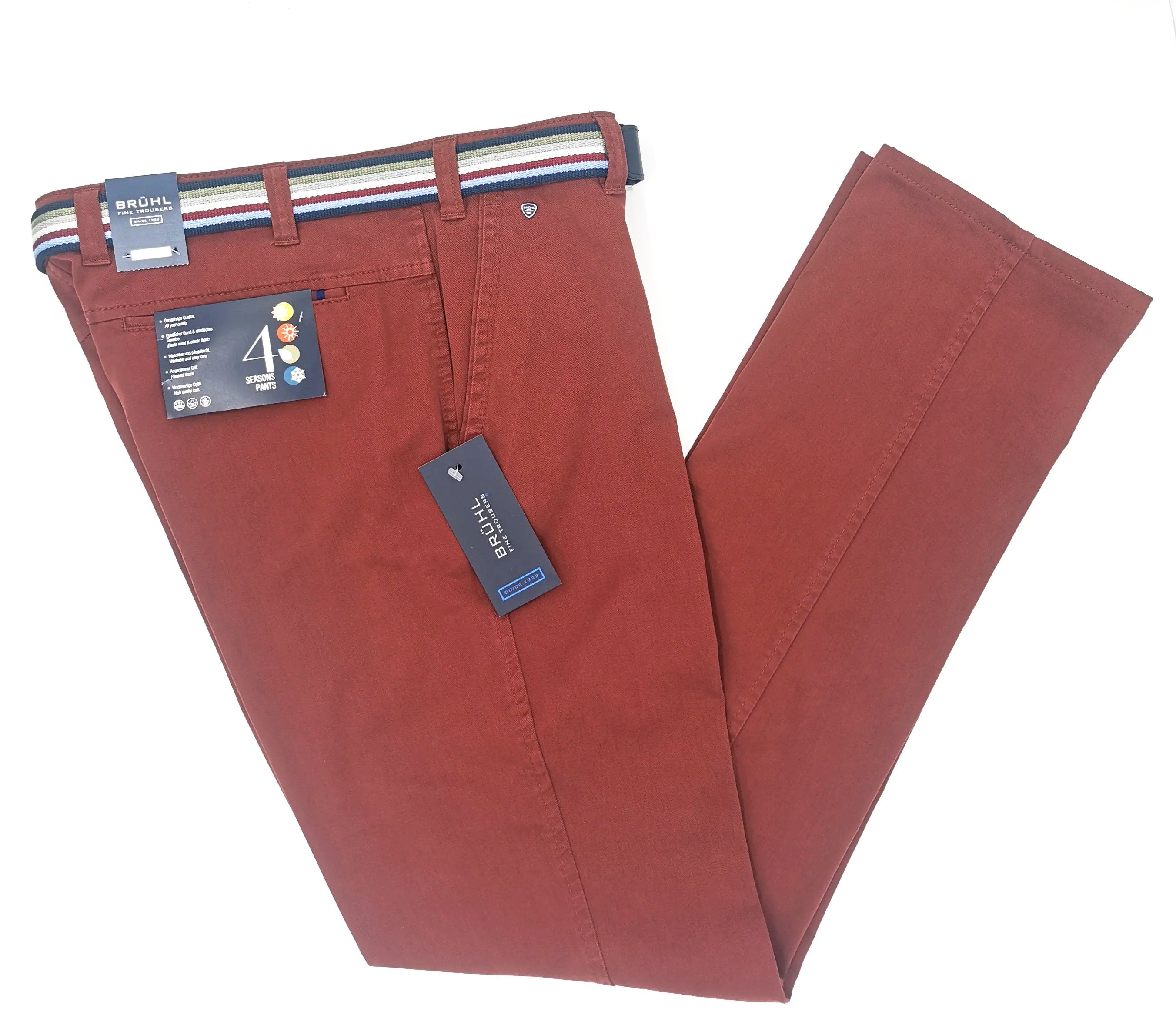 BRUHL Catania Prima Cotton Belted Chinos Red model front view