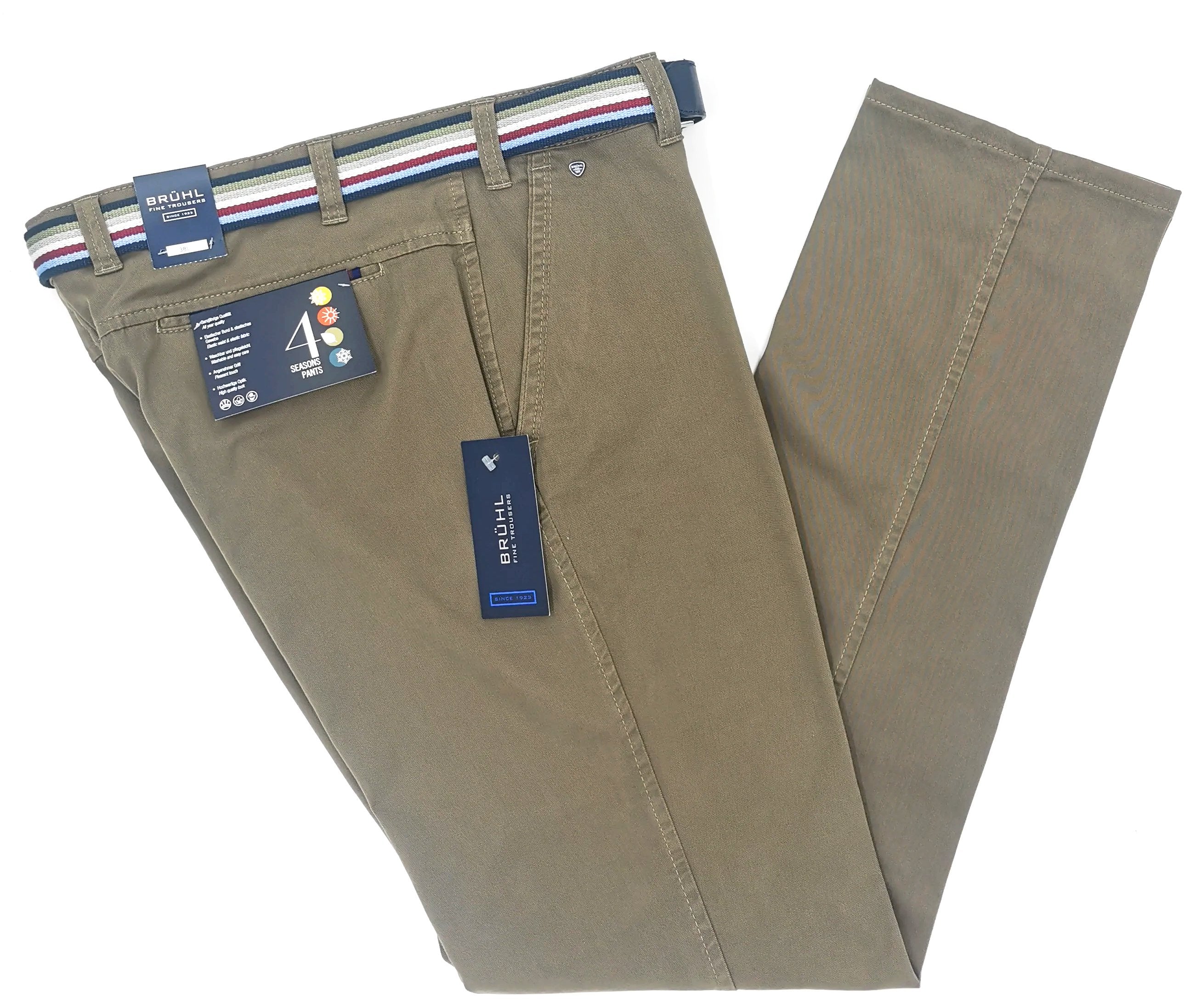 BRUHL Catania Prima Cotton Belted Chinos Putty front view