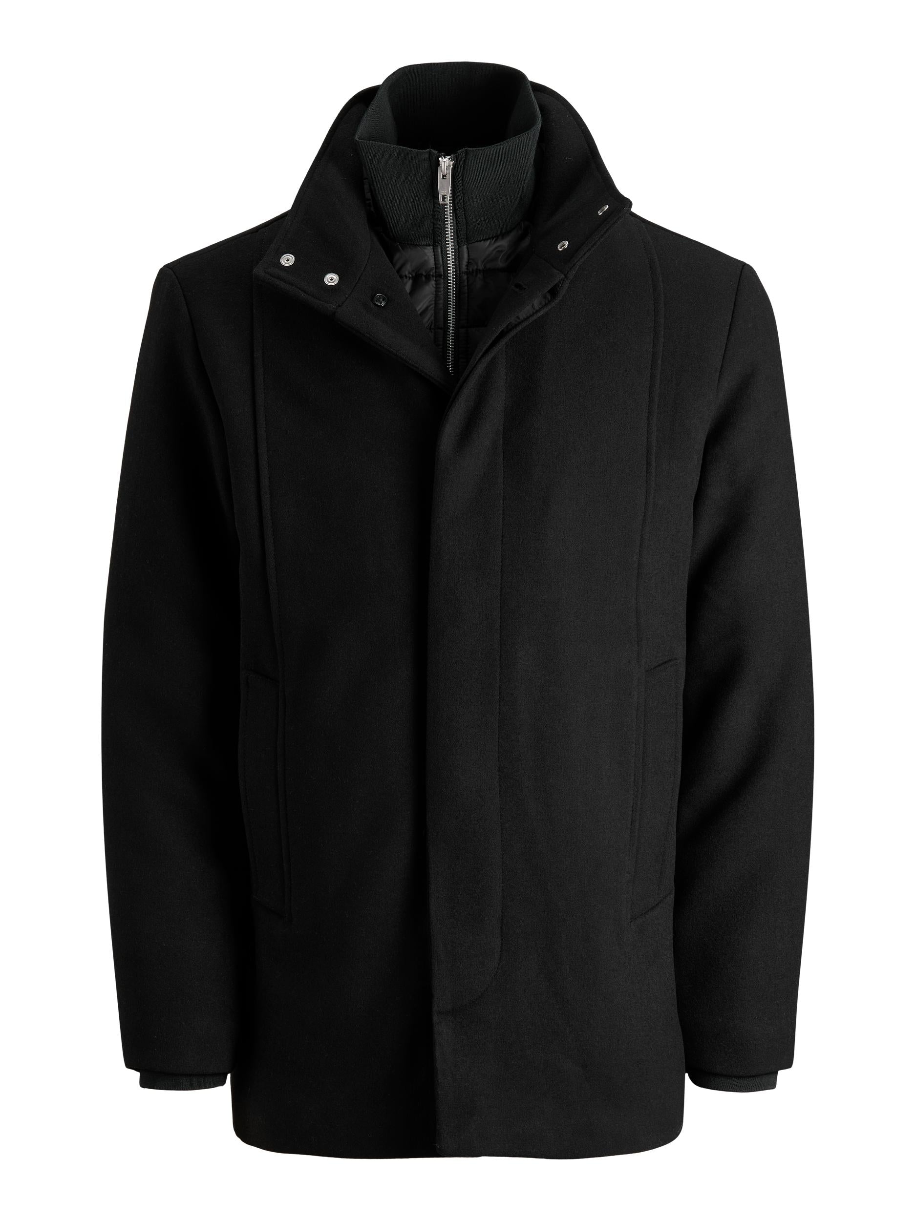 JACK & JONES Dunham Black Wool Coat Black model front view