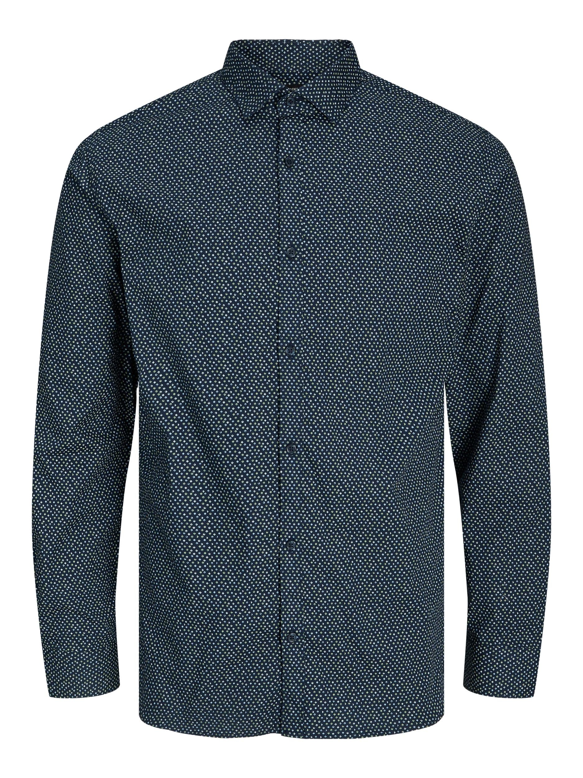 Men's Blackpool Stretch Shirt Long Sleeve Perfect Navy-Ghost Front View