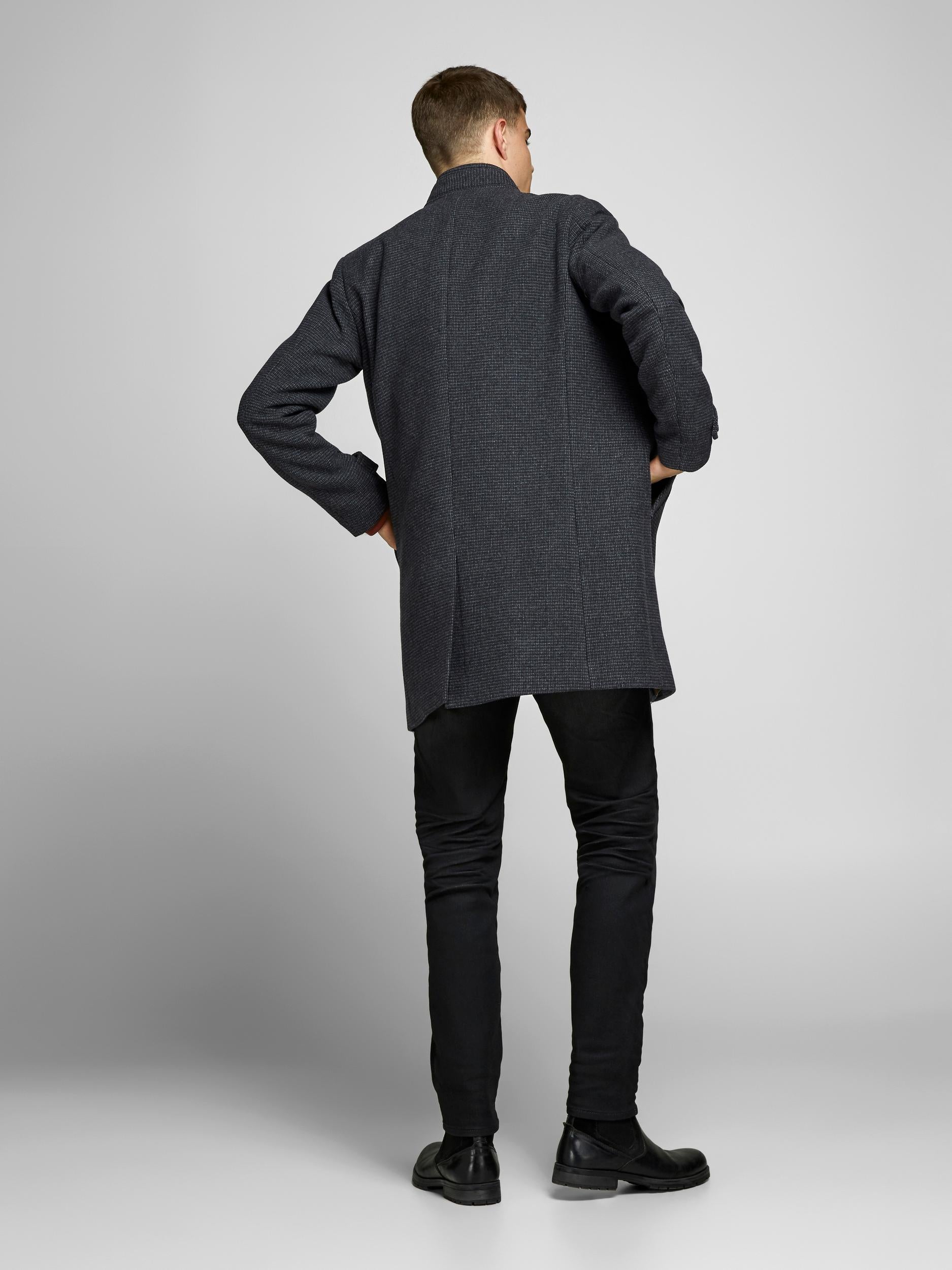 Men's Blamelton Wool Coat Dark Grey-Model Back View