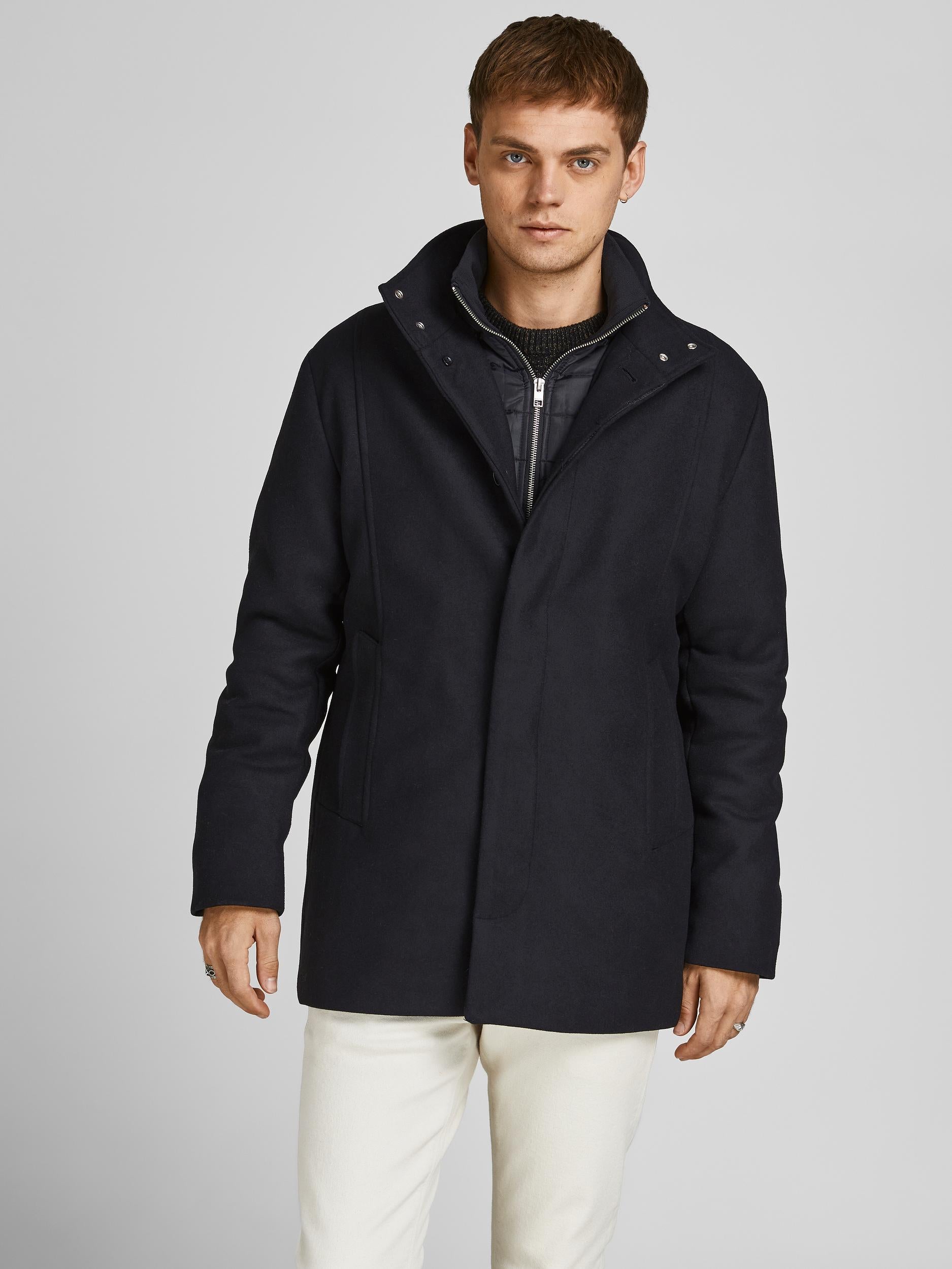 JACK & JONES Dunham Black Wool Coat Black front view