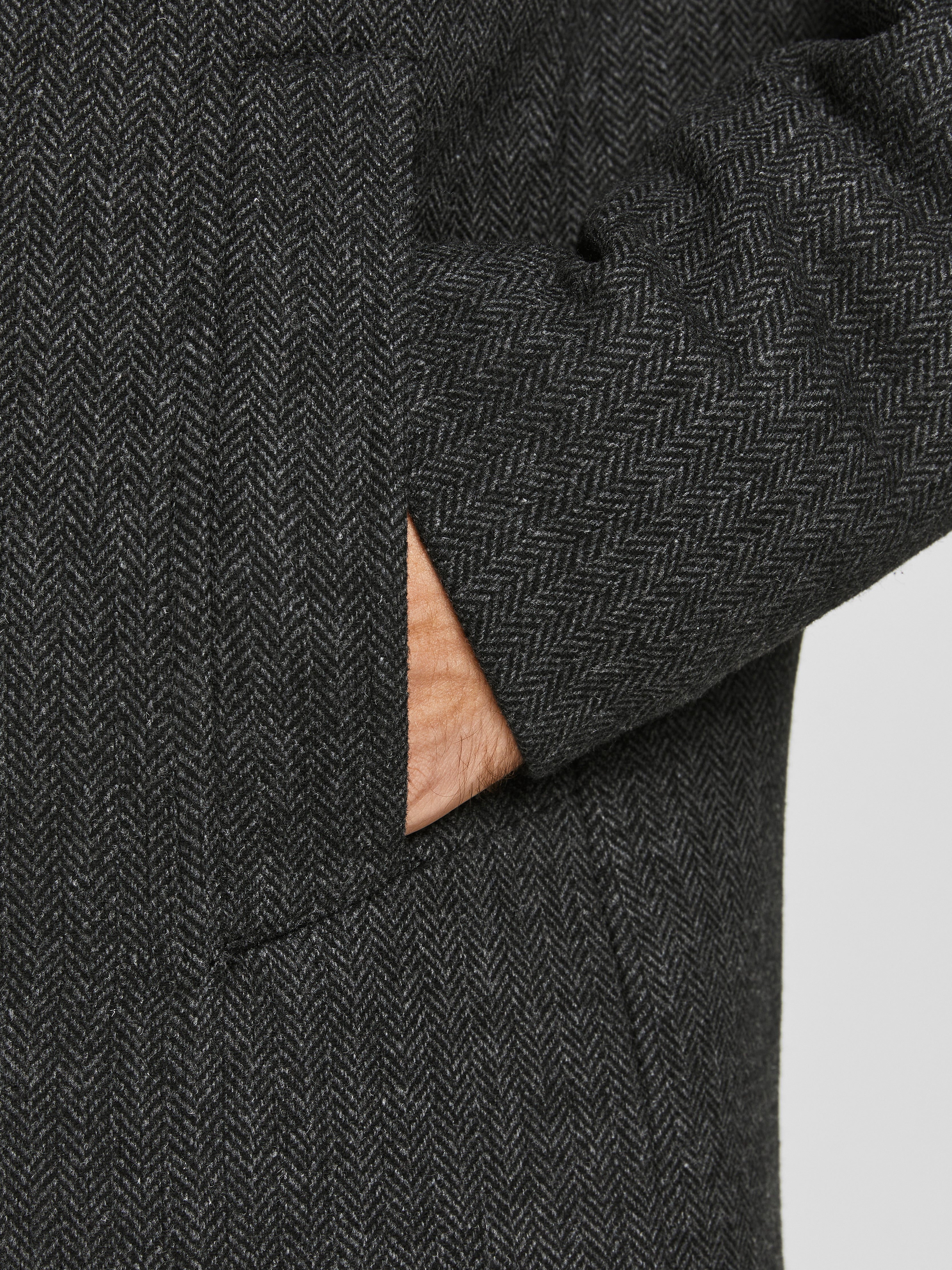 Men's Dunham Wool Coat Dark Grey Melange-Pocket View