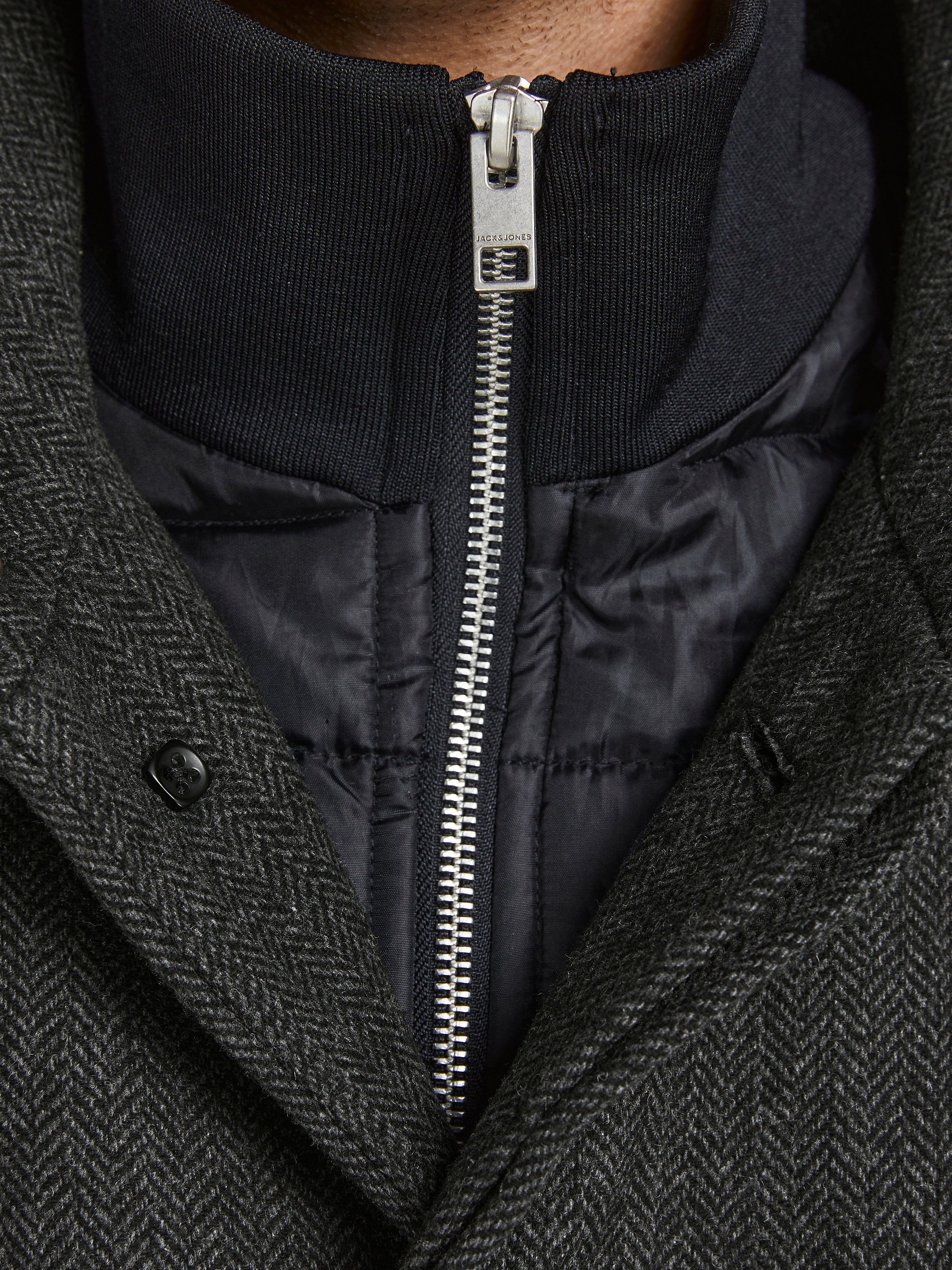 Men's Dunham Wool Coat Dark Grey Melange-Zip Fastening