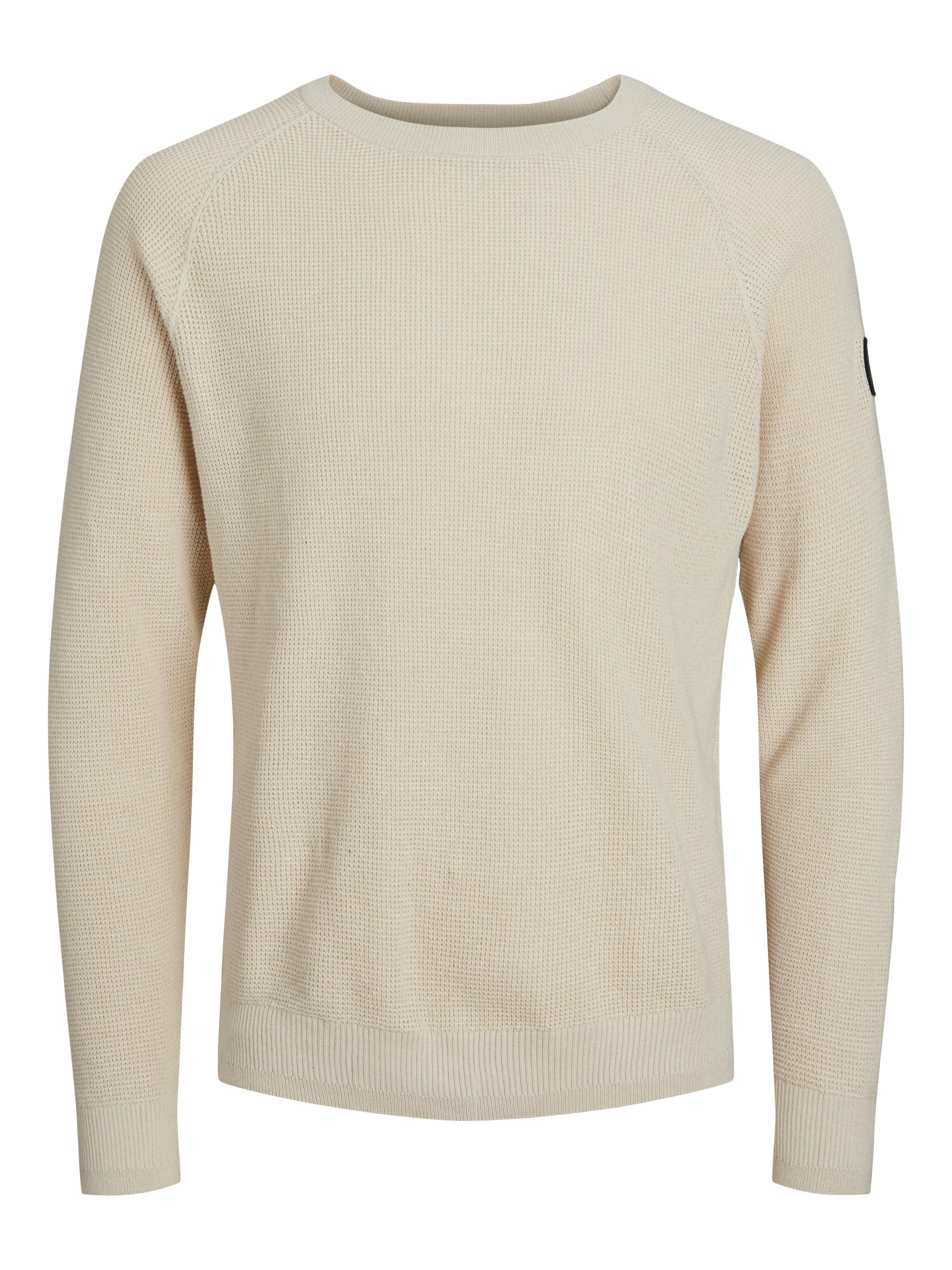 Men's Classic Waffle Knit Crew Neck Moonbeam-Ghost Front View