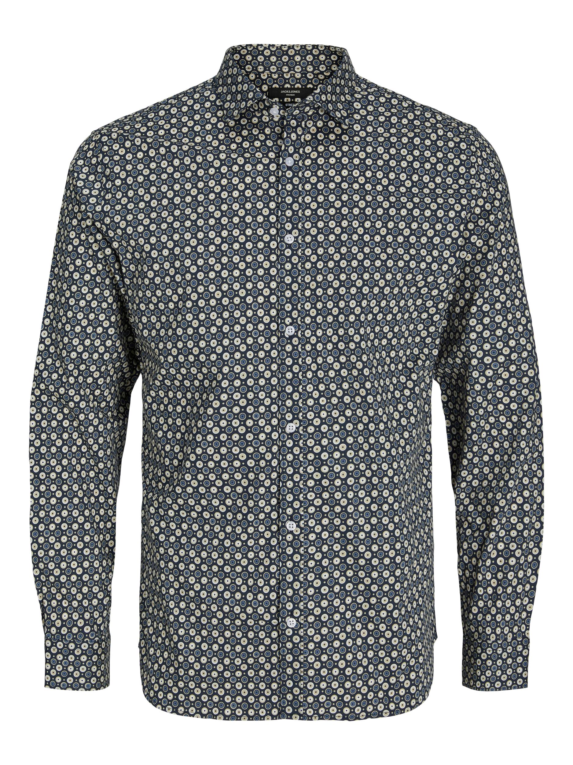 Men's Blackpool Stretch Shirt Long Sleeve Navy Blazer-Ghost Front View