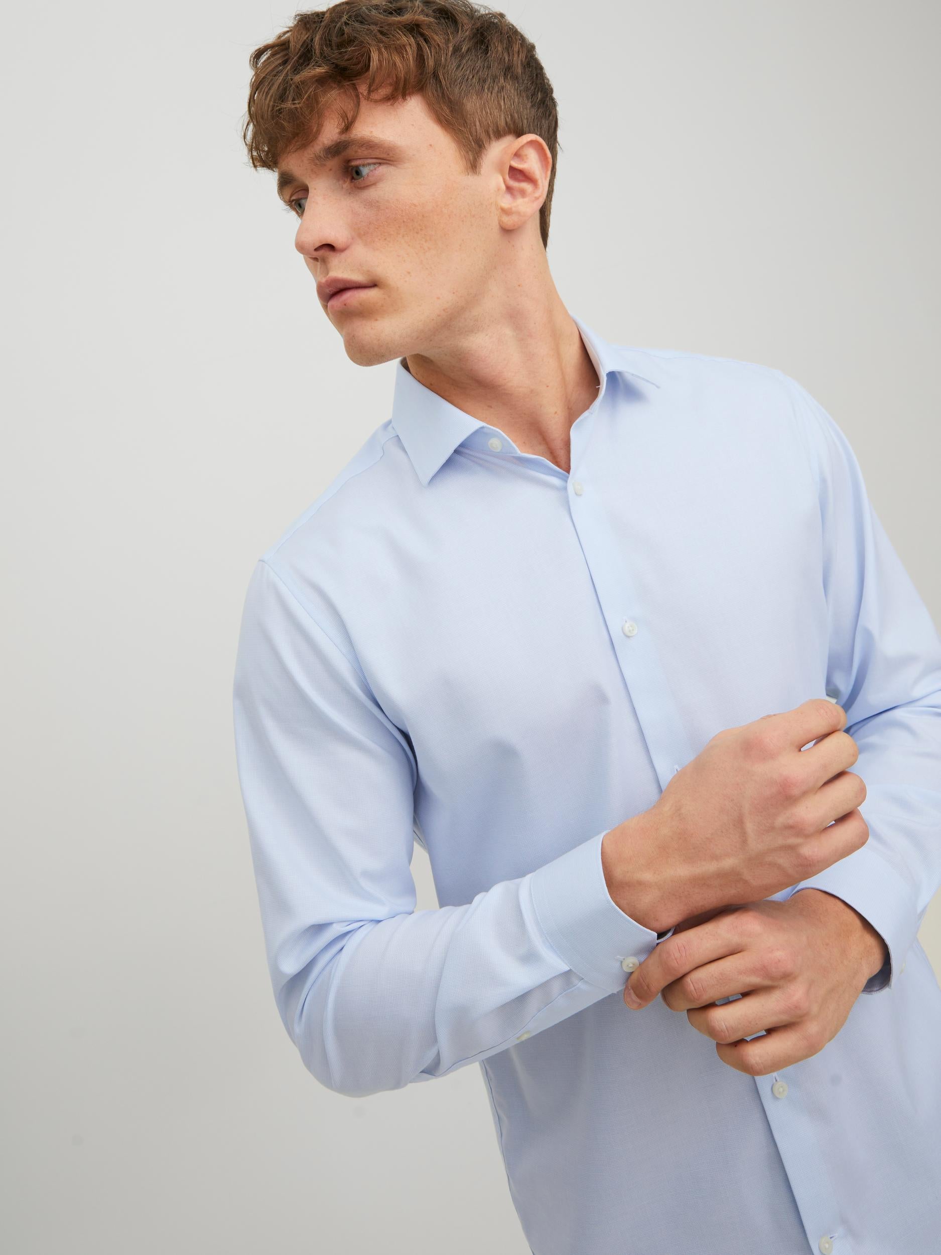 Men's Parker Cashmere Blue Shirt-Close Up Of Front View