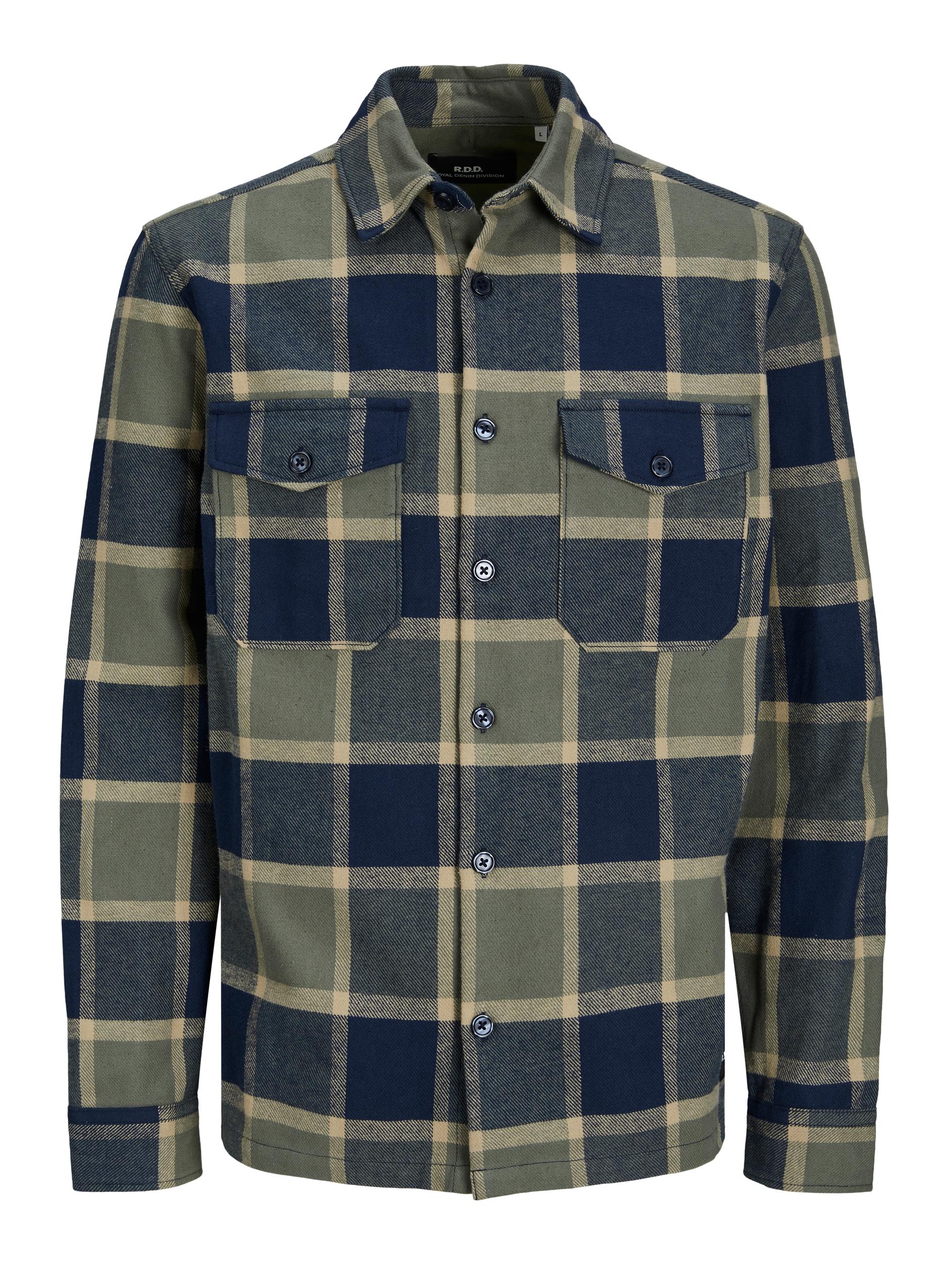 Men's Ari Check Overshirt Dusty Olive-Ghost Front View