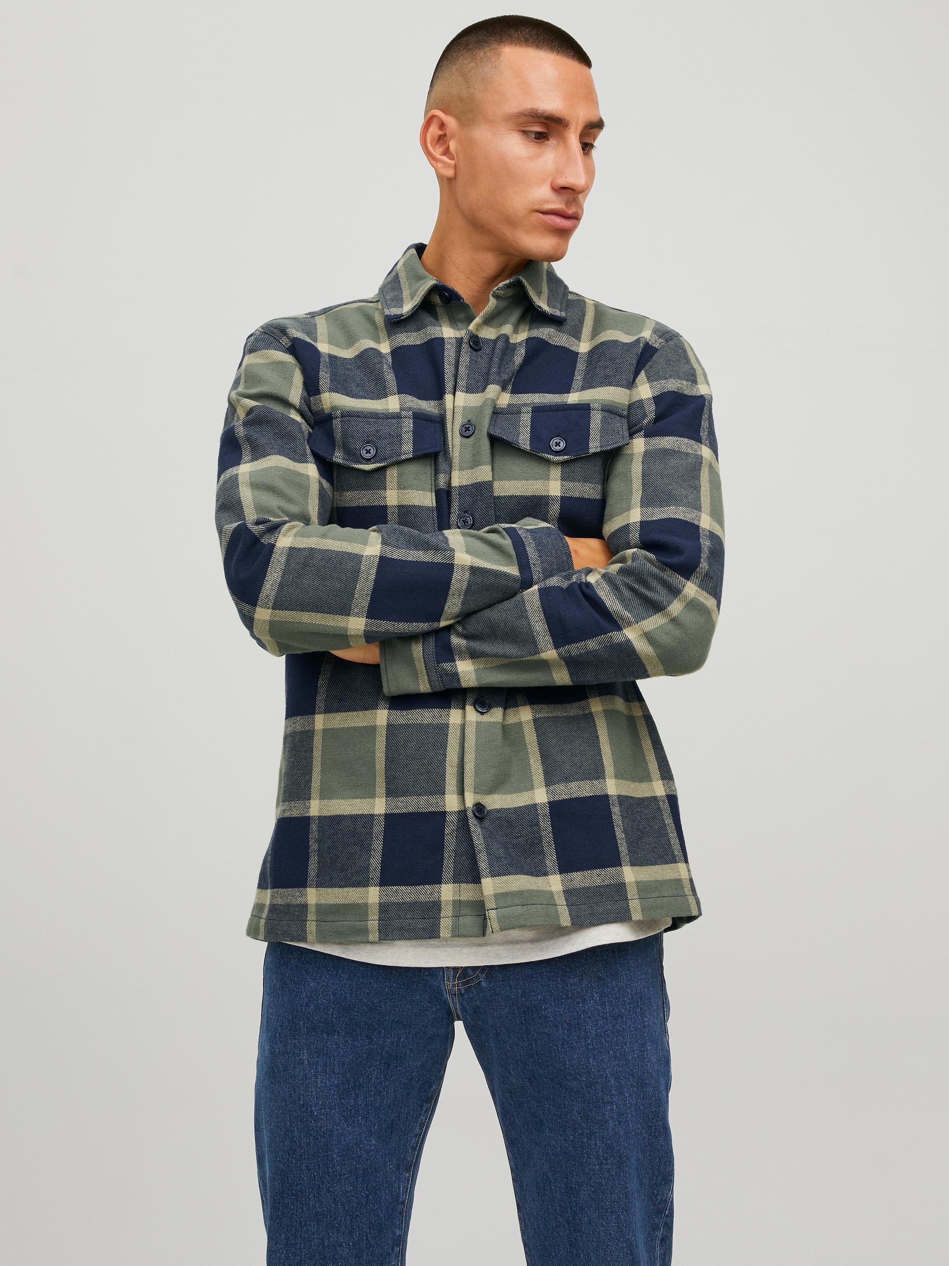 Men's Ari Check Overshirt Dusty Olive-Front View
