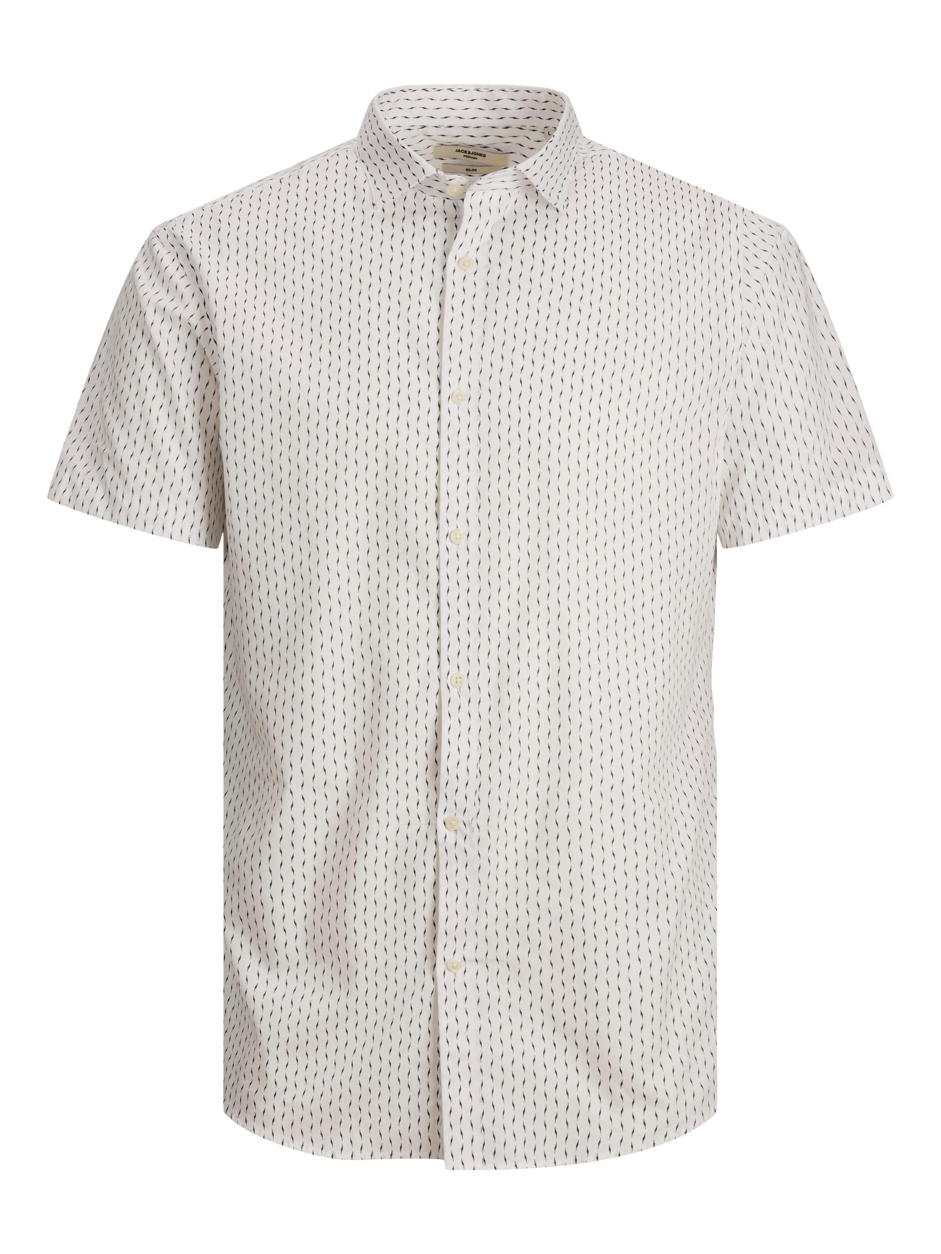 Men's Cardiff Print White Short Sleeve Shirt-Ghost Front View