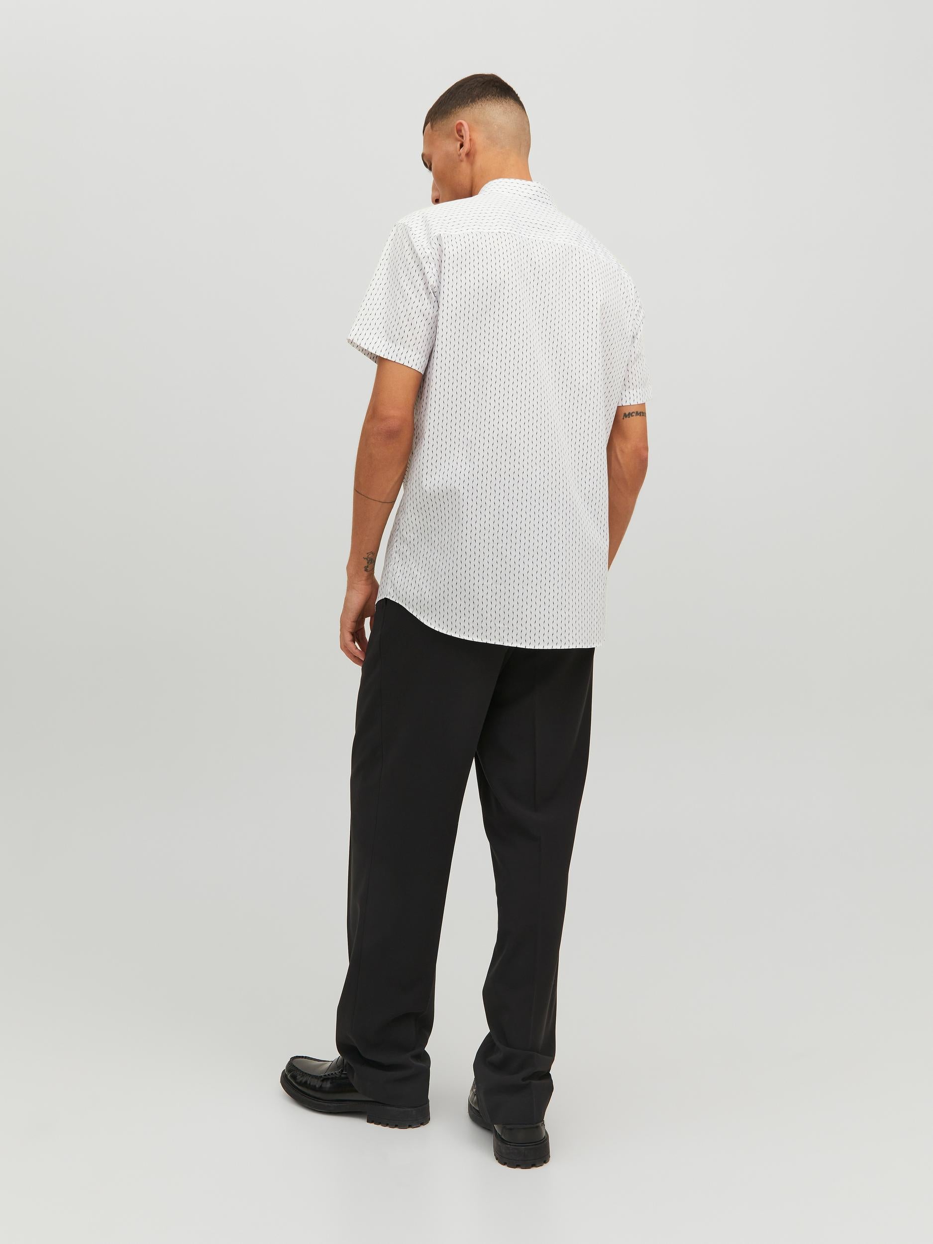 Men's Cardiff Print White Short Sleeve Shirt-Full Model Back View
