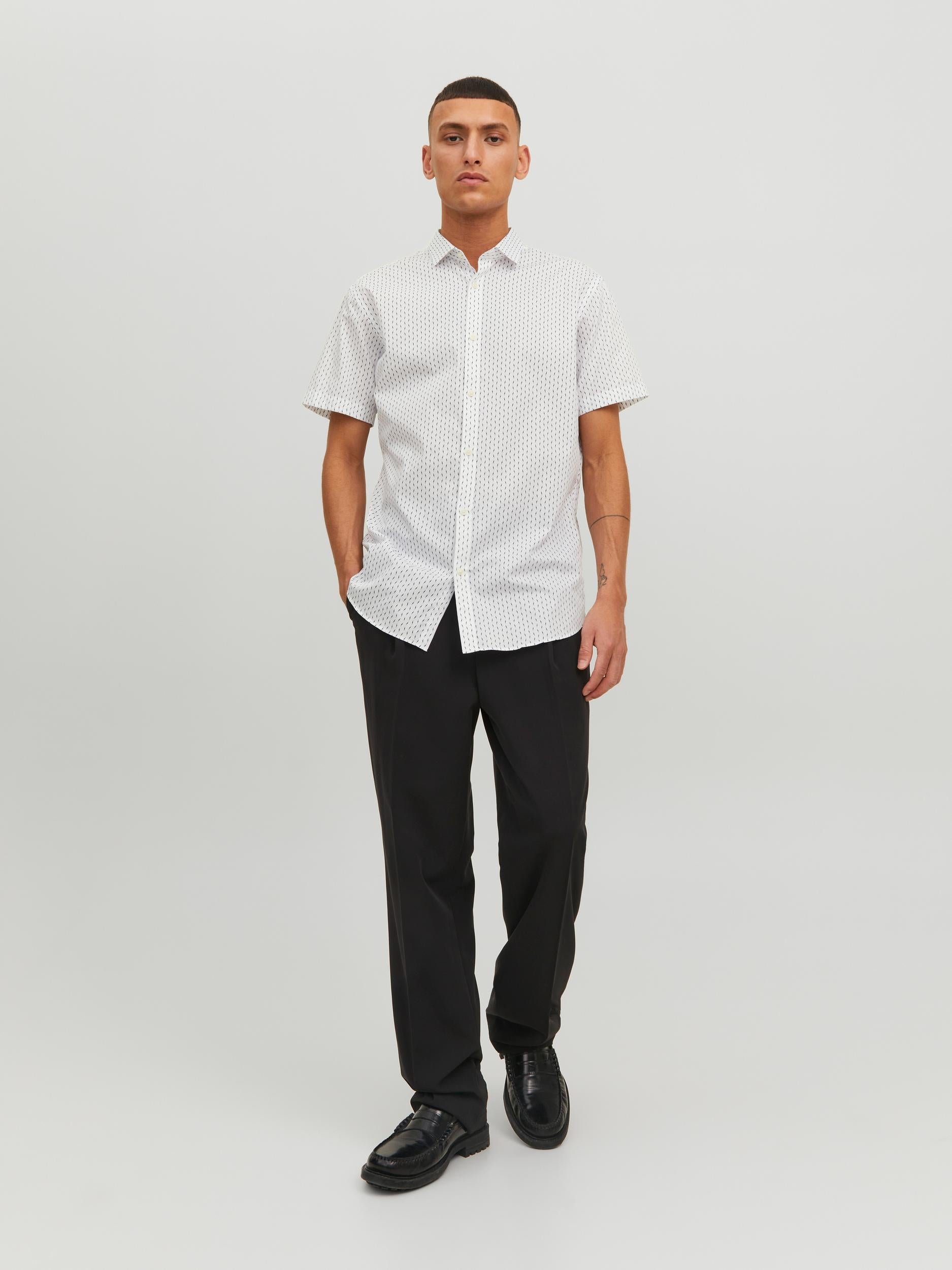 Men's Cardiff Print White Short Sleeve Shirt-Full Model View