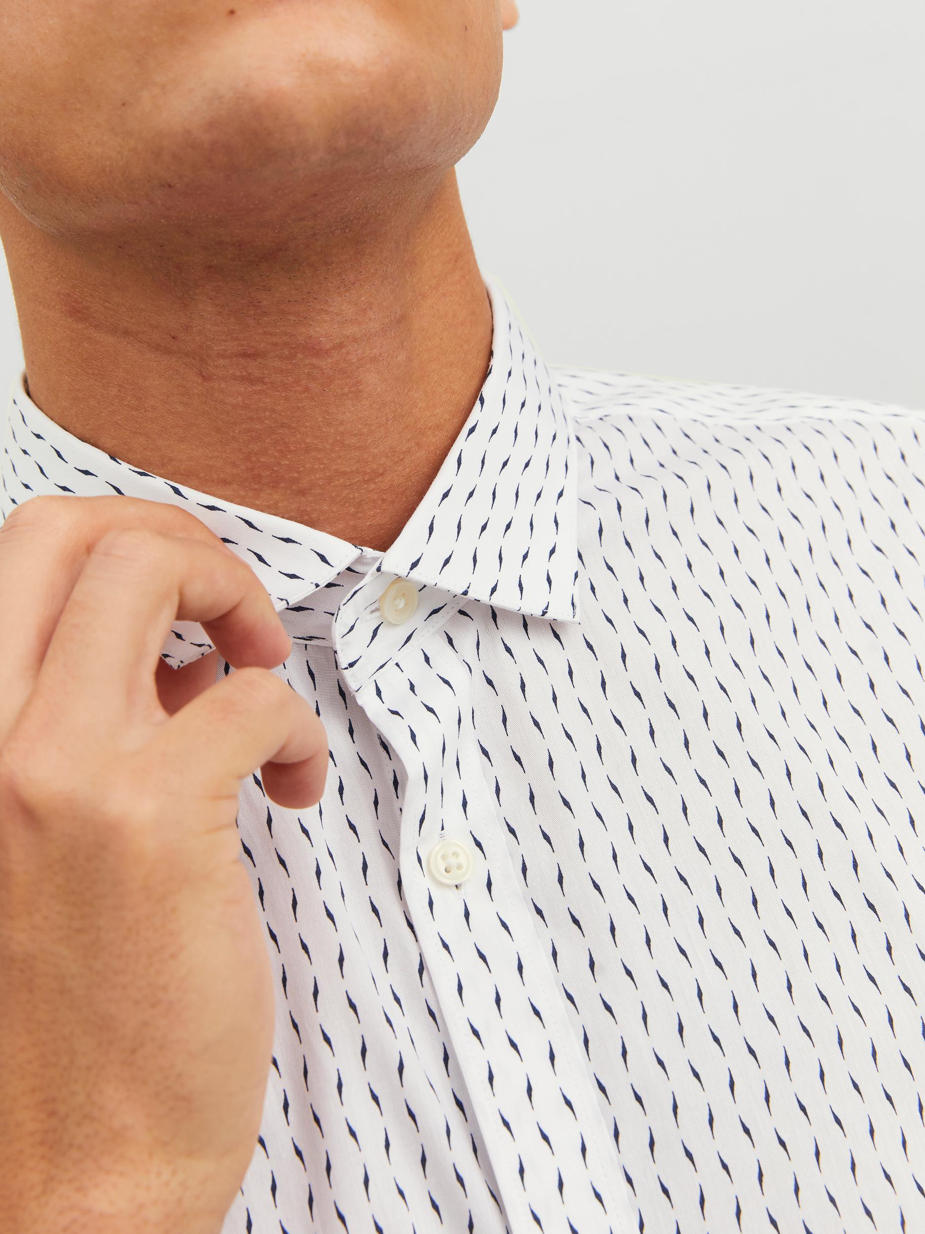 Men's Cardiff Print White Short Sleeve Shirt-Collar View