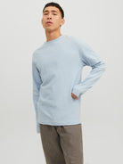 JACK JONES PREMIUM Fly Crew Neck Sweat Cashmere Blue model front view