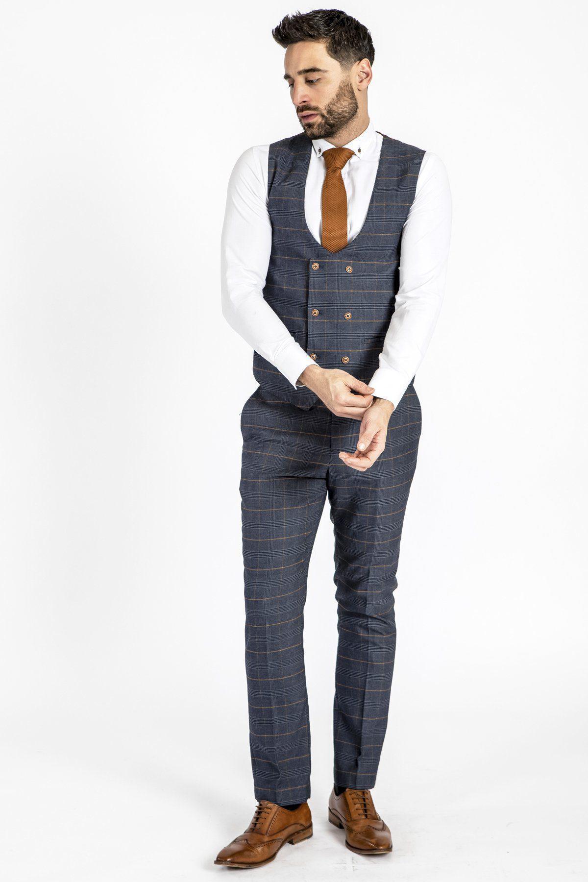 MARC DARCY Jenson Marine Check DB Waistcoat Marine detail view