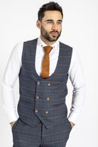 MARC DARCY Jenson Marine Check DB Waistcoat Marine front view