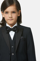 Front view of James boys 2 piece black tux suit