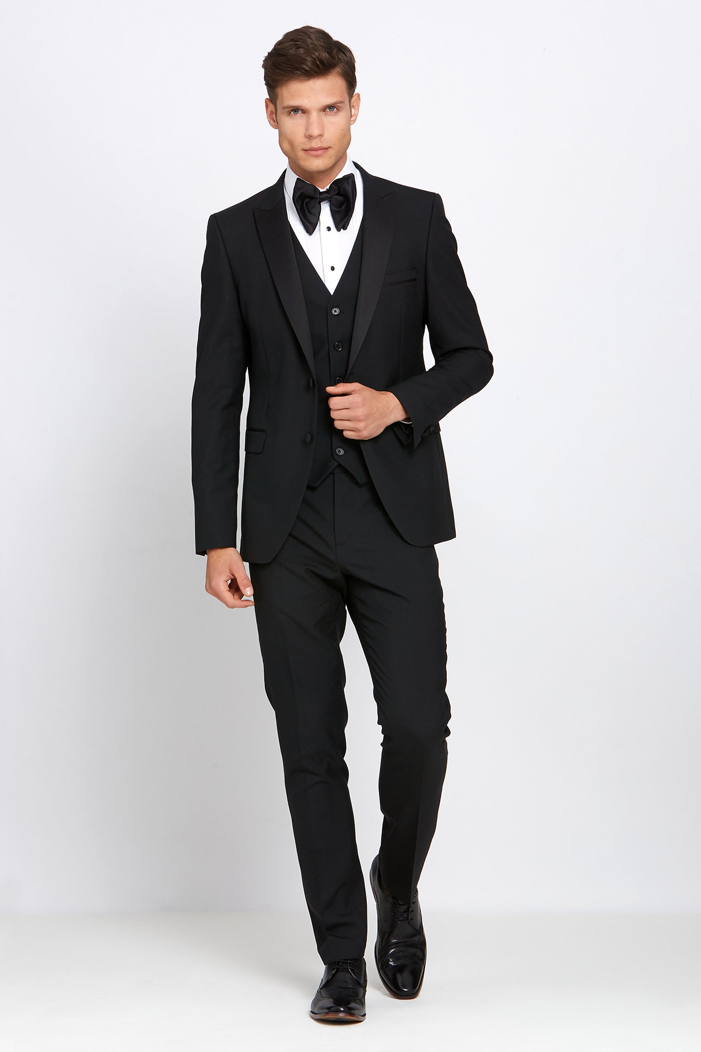 BENETTI James Peak Tux Black Comfort fit Jacket by Benetti Black model front view