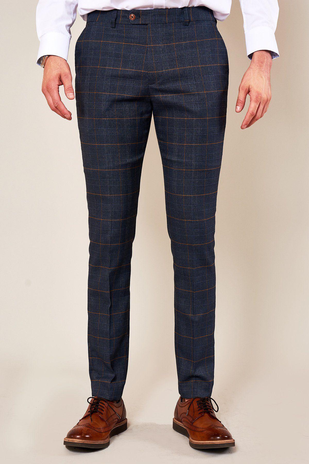 MARC DARCY Jenson Marine Check Skinny Trousers MARINE front view