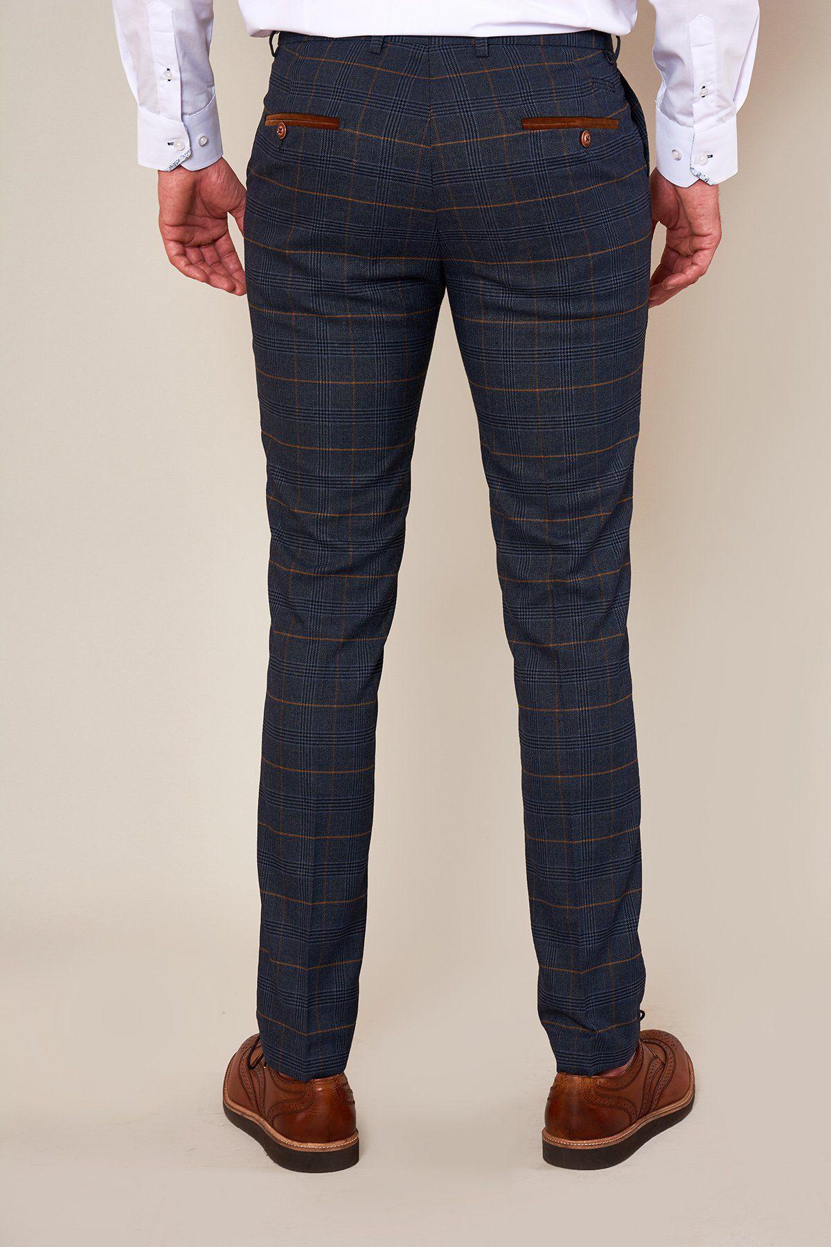 MARC DARCY Jenson Marine Check Skinny Trousers MARINE model front view