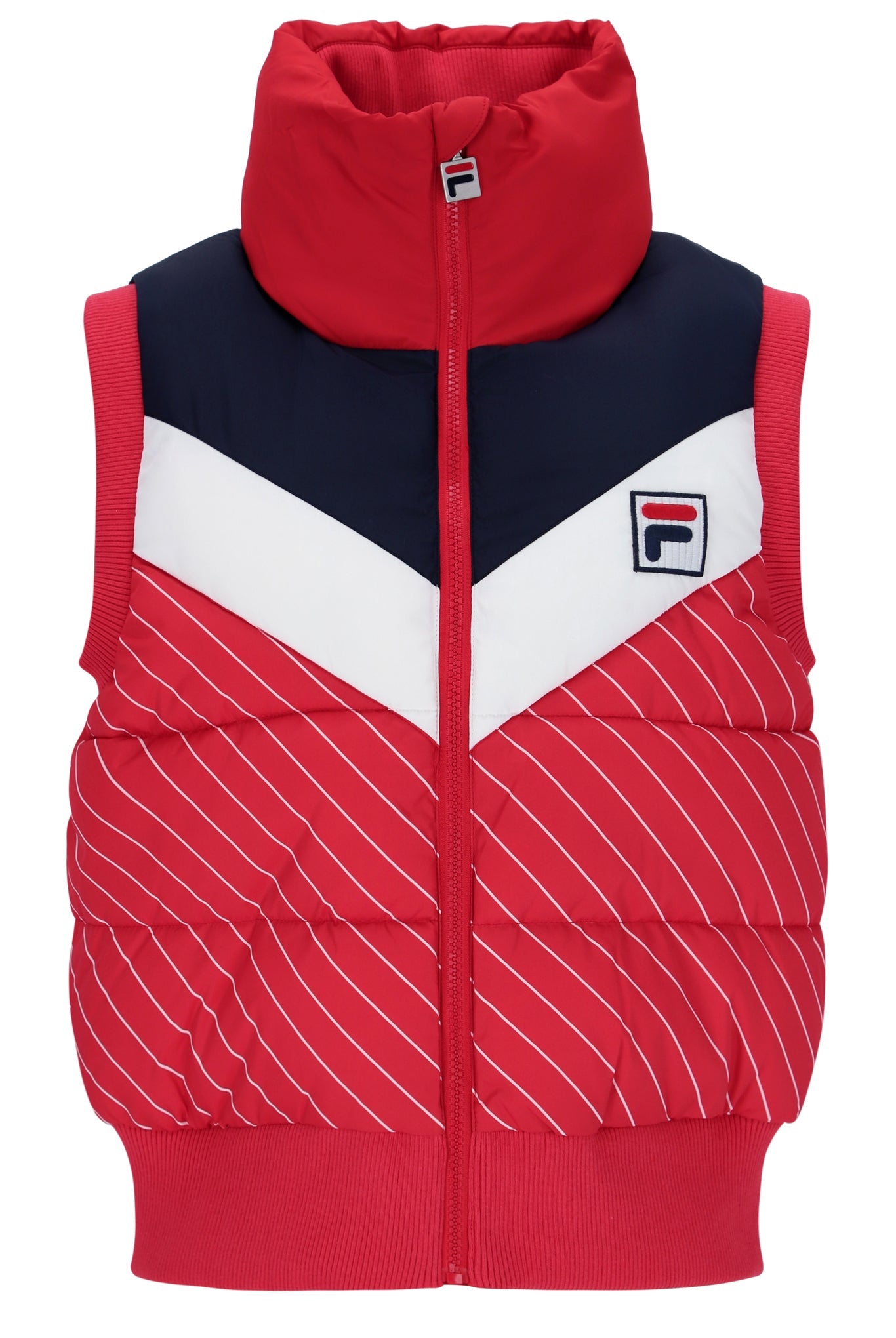 Ladies Julie Puffer Vest Red/White-Front View