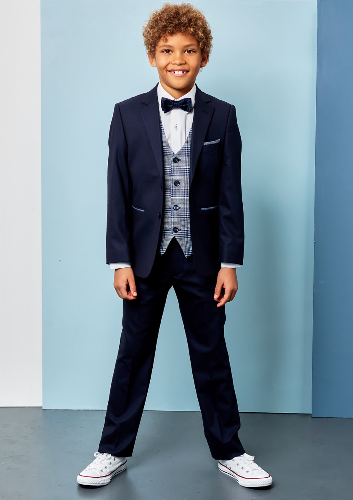 Benetti Boyswear Julius Boy Check Pattern Waistcoat Check model front view