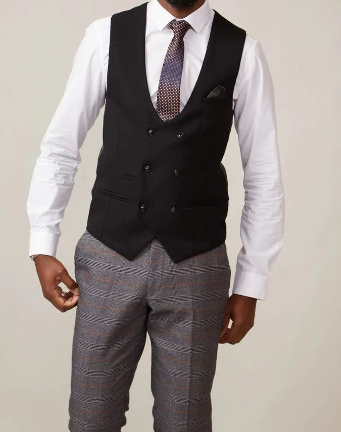 MARC DARCY Kelvin Double Breasted Waistcoat BLACK back view