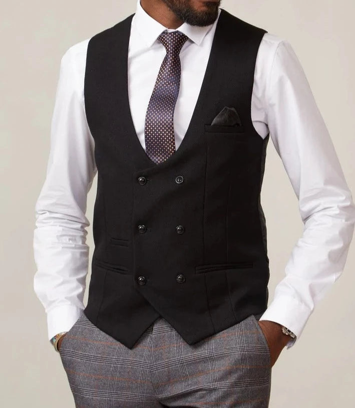 MARC DARCY Kelvin Double Breasted Waistcoat BLACK front view