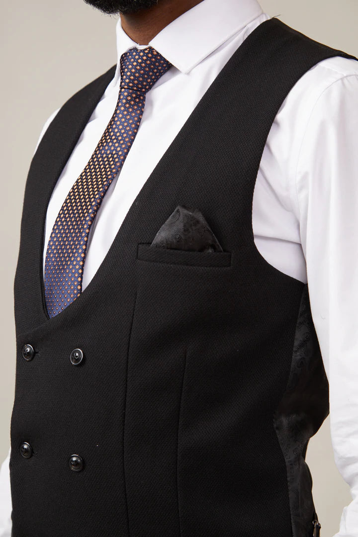 MARC DARCY Kelvin Double Breasted Waistcoat BLACK detail view