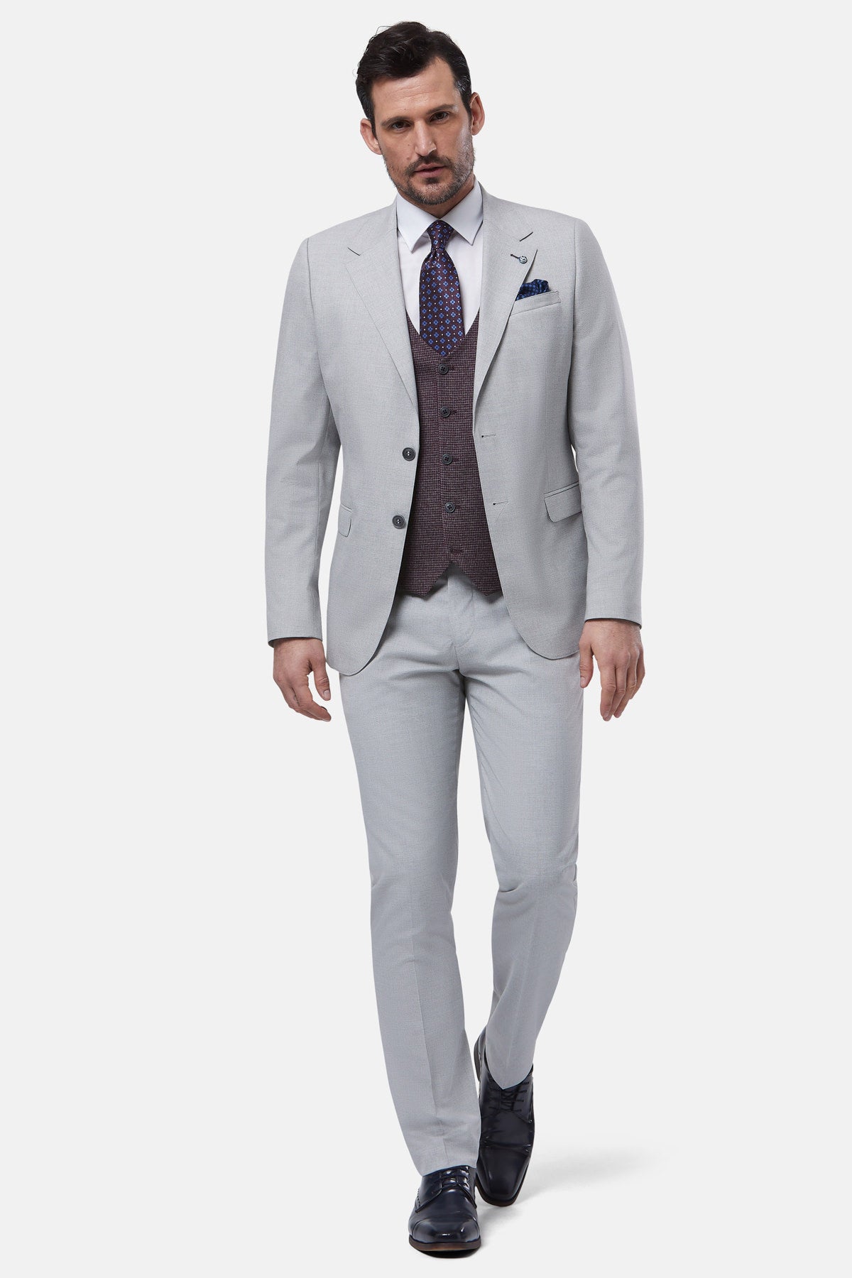 BENETTI London Silver 3 Piece Suit SILVER front view