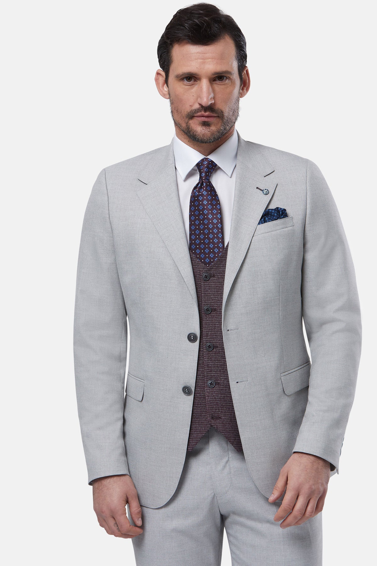 London Silver 3 Piece Suit waistcoat