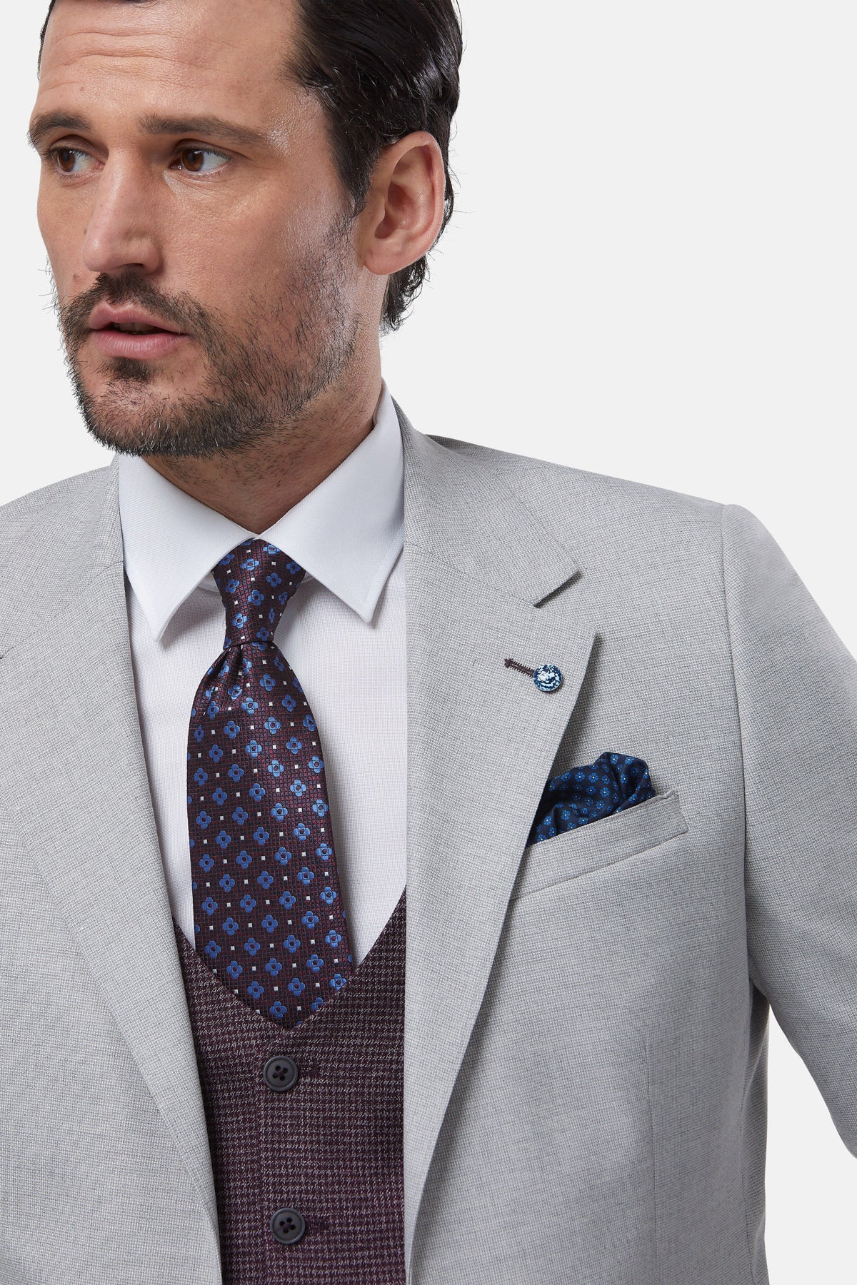BENETTI London Silver 3 Piece Suit SILVER back view