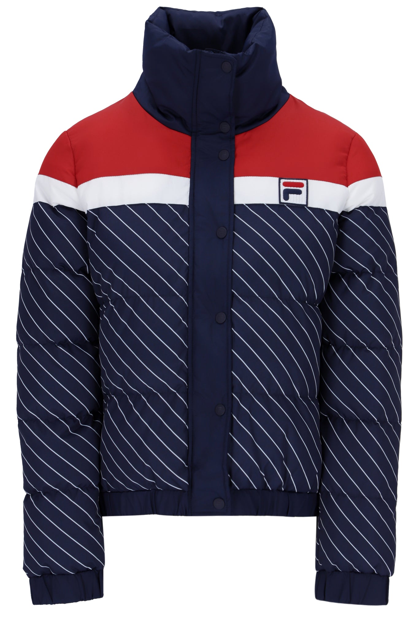 Ladies Lottie Puffa Jacket Navy/White/Red-Ghost Front View