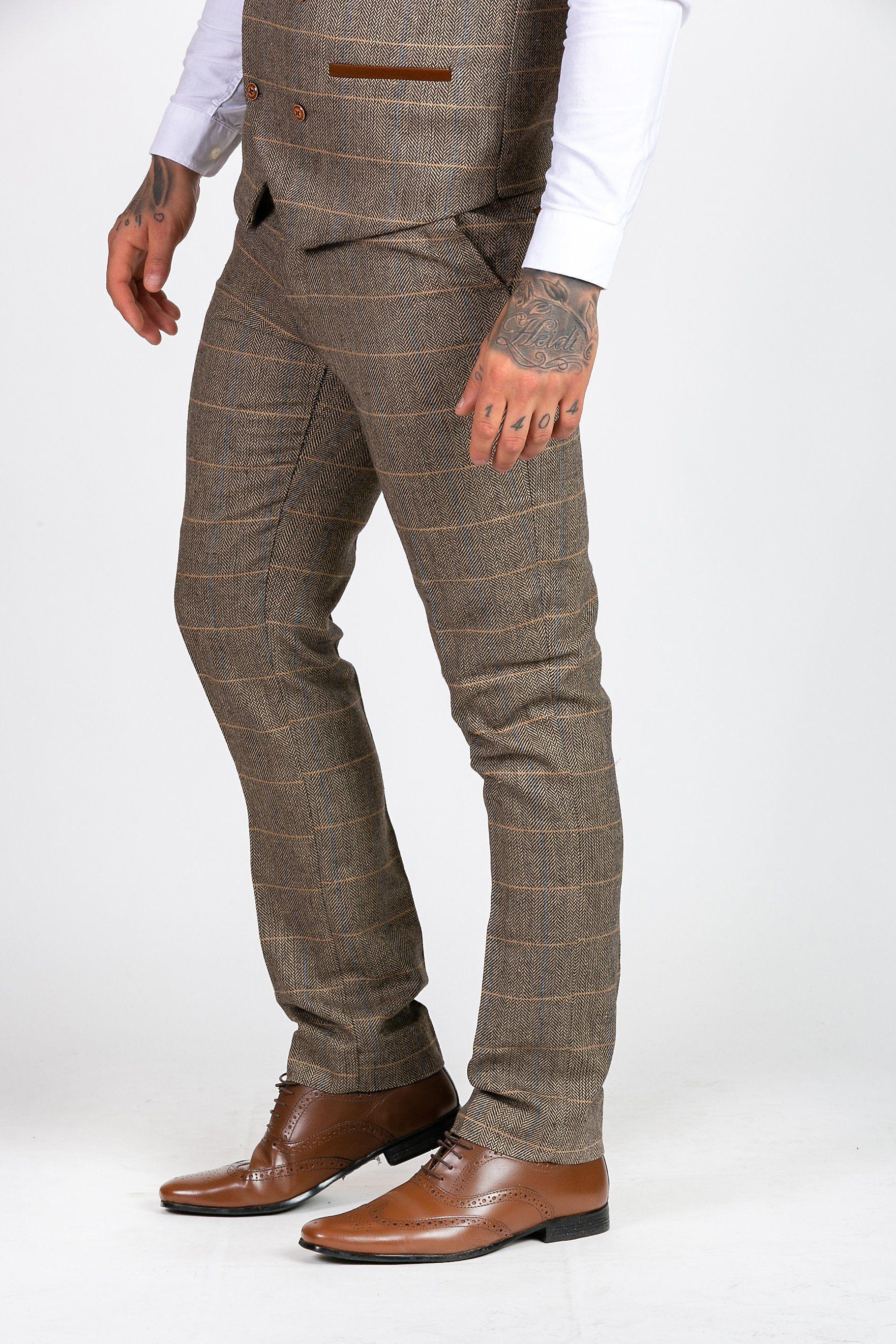 Ted Tan Tweed Herringbone Trouser Tonal Check - Spirit Clothing