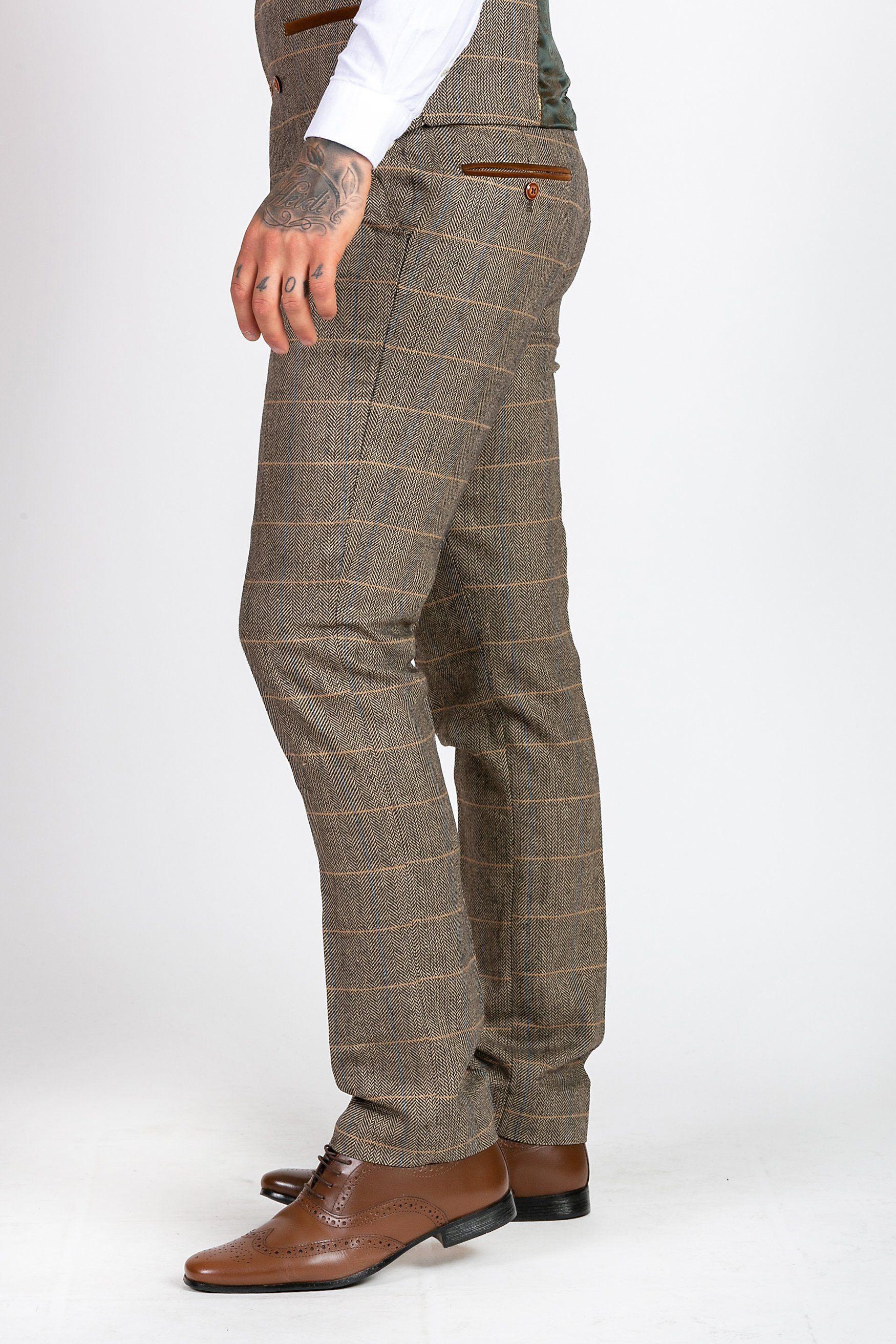 Ted Tan Tweed Herringbone Trouser Tonal Check - Spirit Clothing