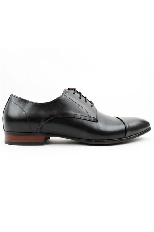Front view of Morgan and Co black toe cap formal shoe