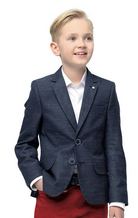 Front view of Maks boys navy pattern blazer