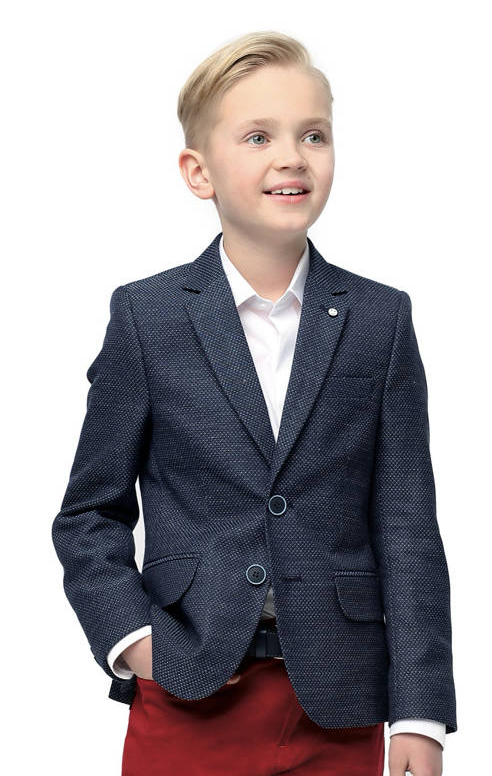 Front view of Maks boys navy pattern blazer