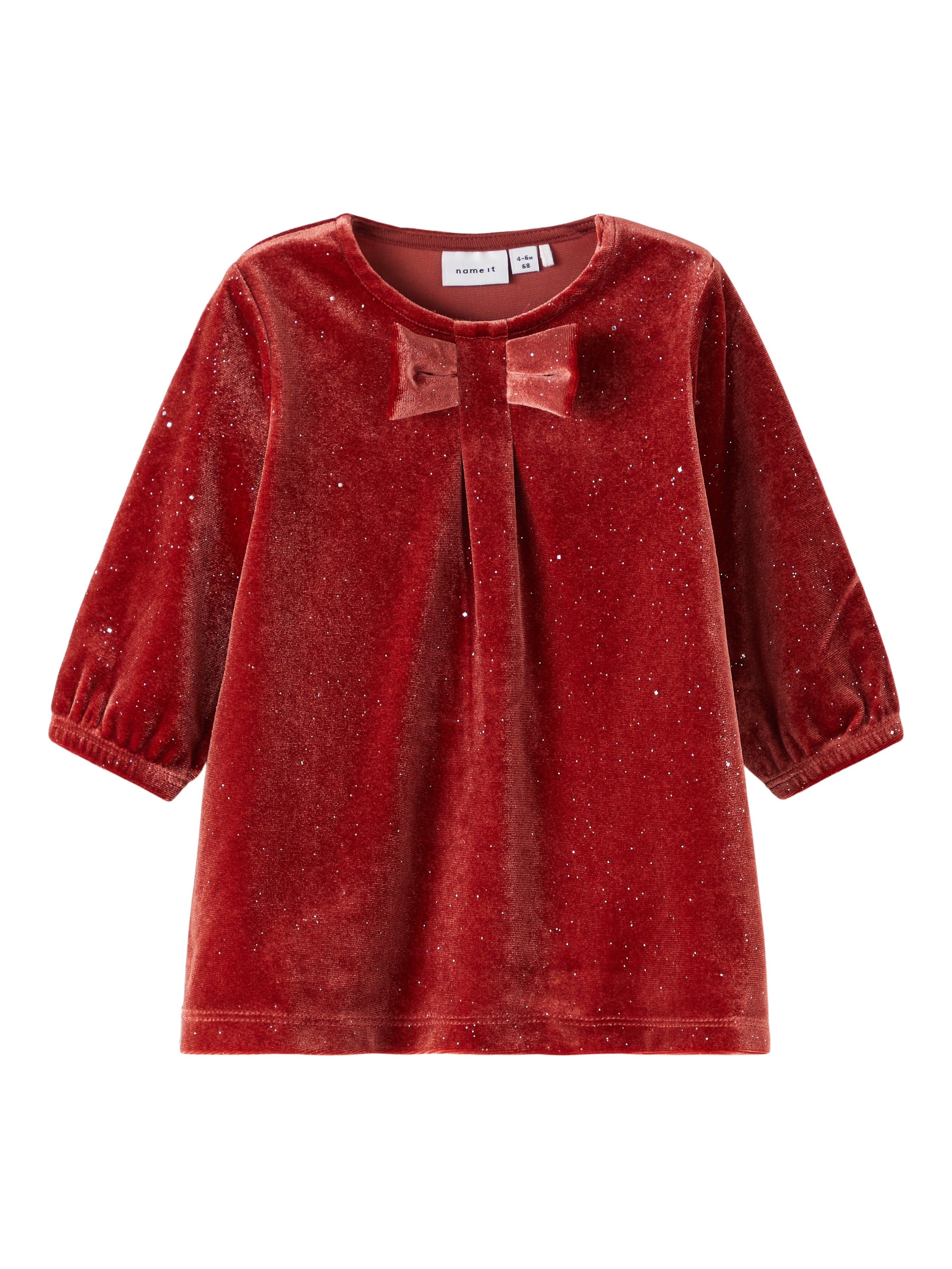 NAME IT Roma Velvet Dress Spiced Apple front view