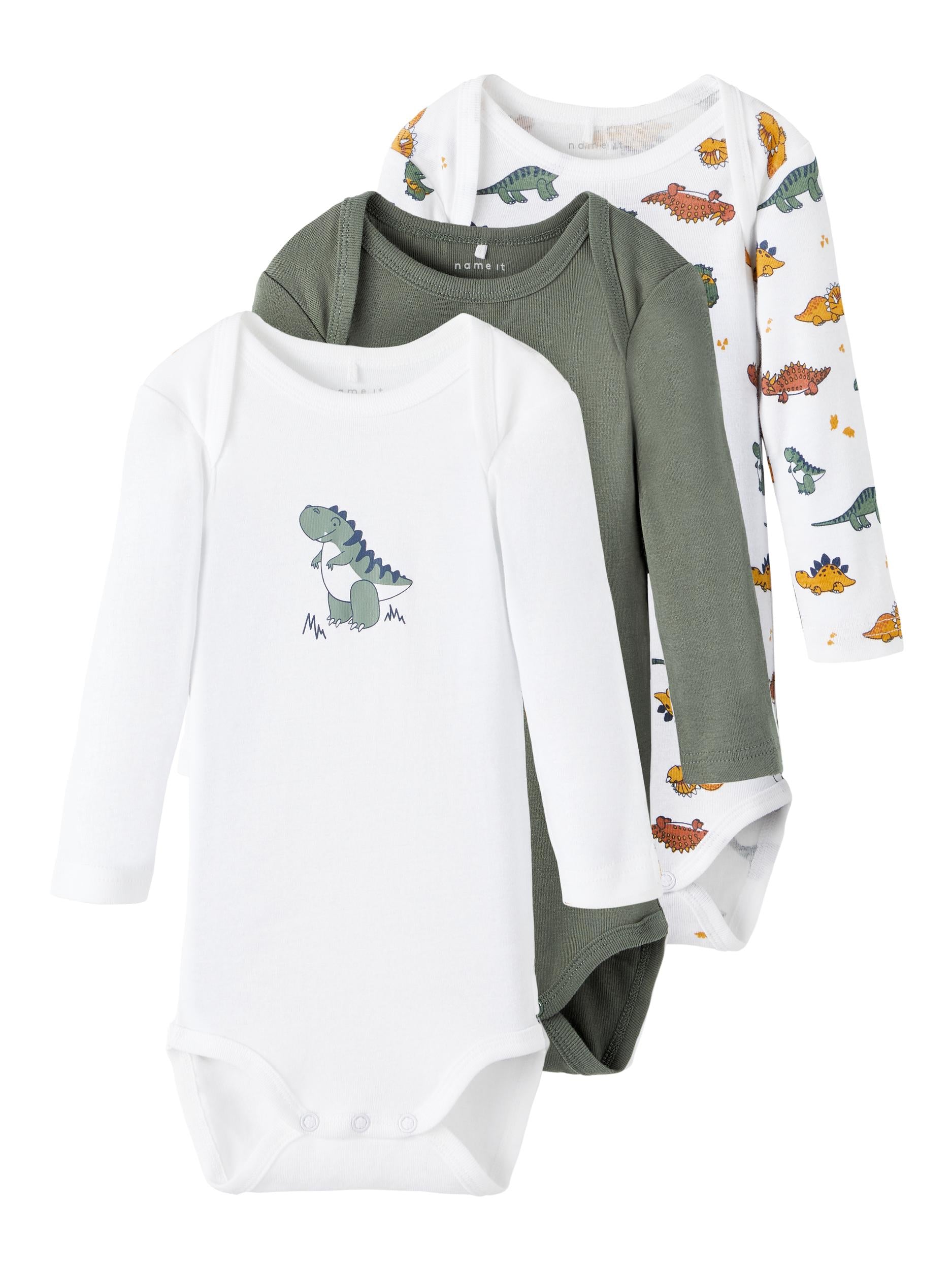 Boy's Bodysuit 3 Pack Dino-3 Pack Front View