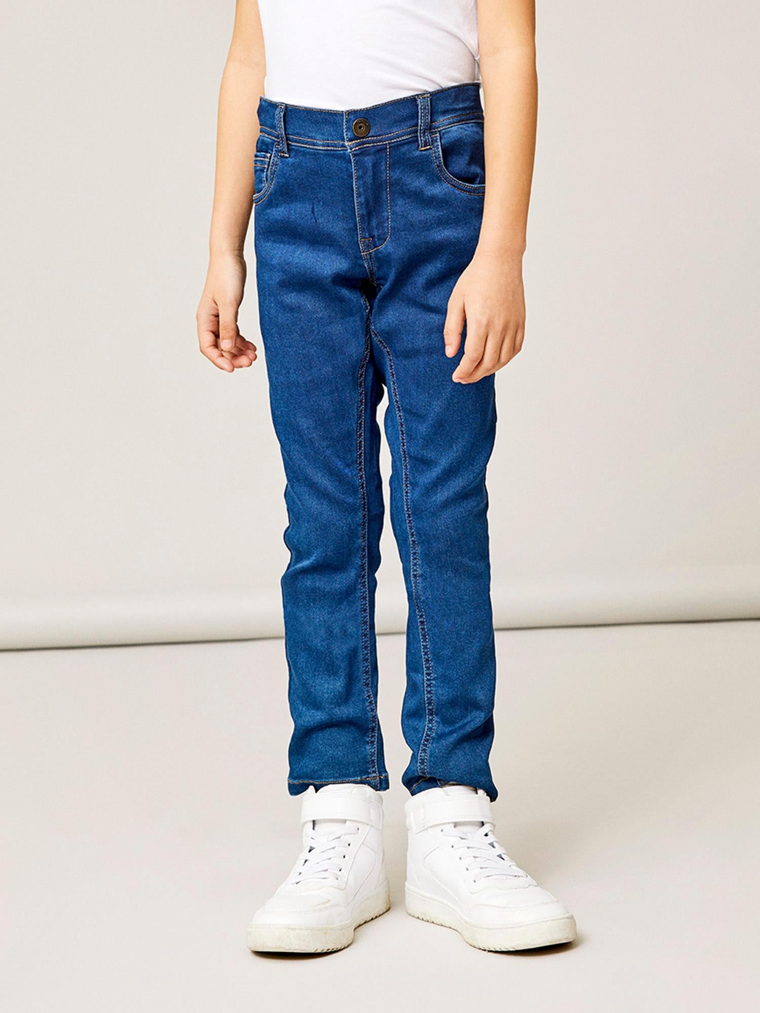 Boy's Medium Blue Denim Robin Tax Pant-Model Front View