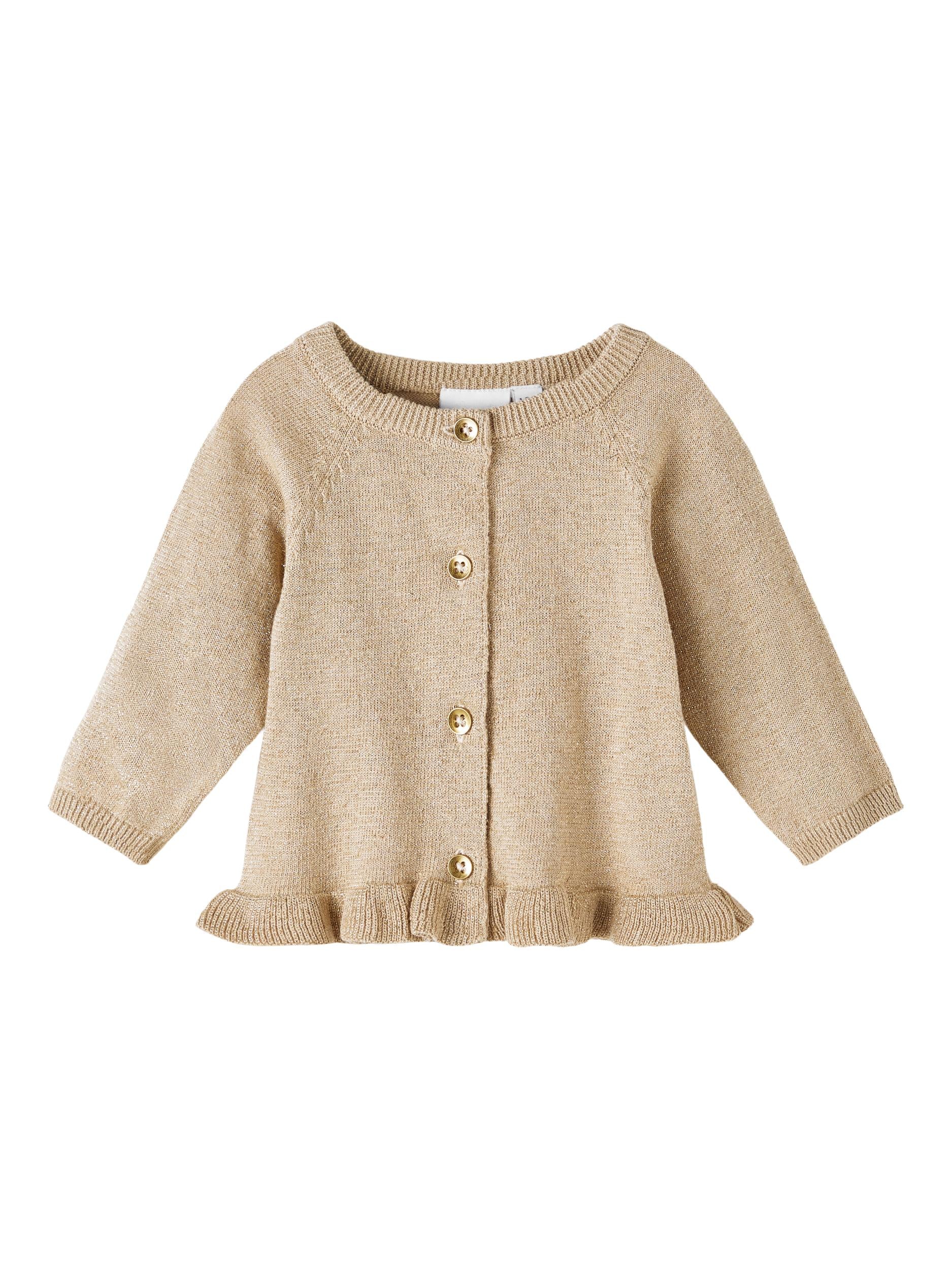 NAME IT Newborn Rasille Knit Cardigan White Pepper model front view