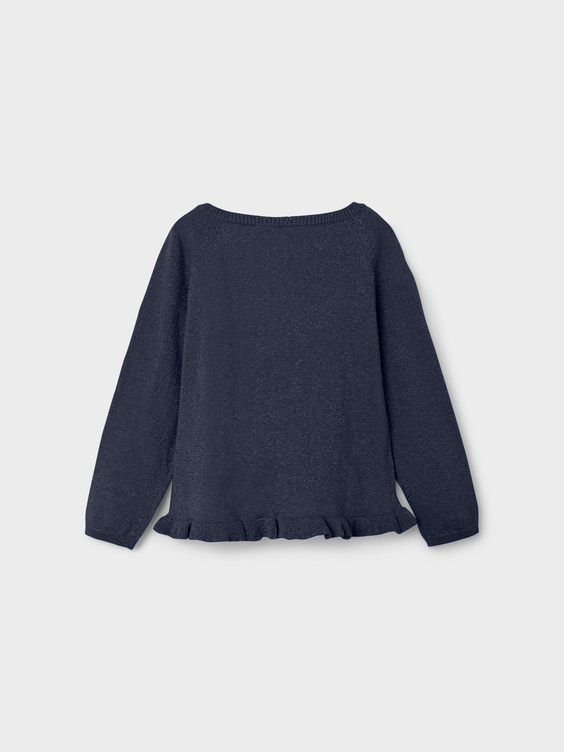 Dark Sapphire Rasille Mini Girl Long Sleeve Knit Cardigan-Back View